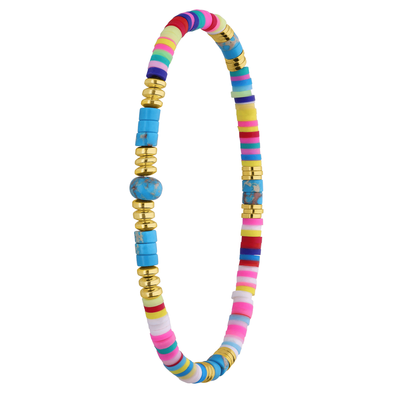 Stalen goldplated rekarmband blauwe kralen