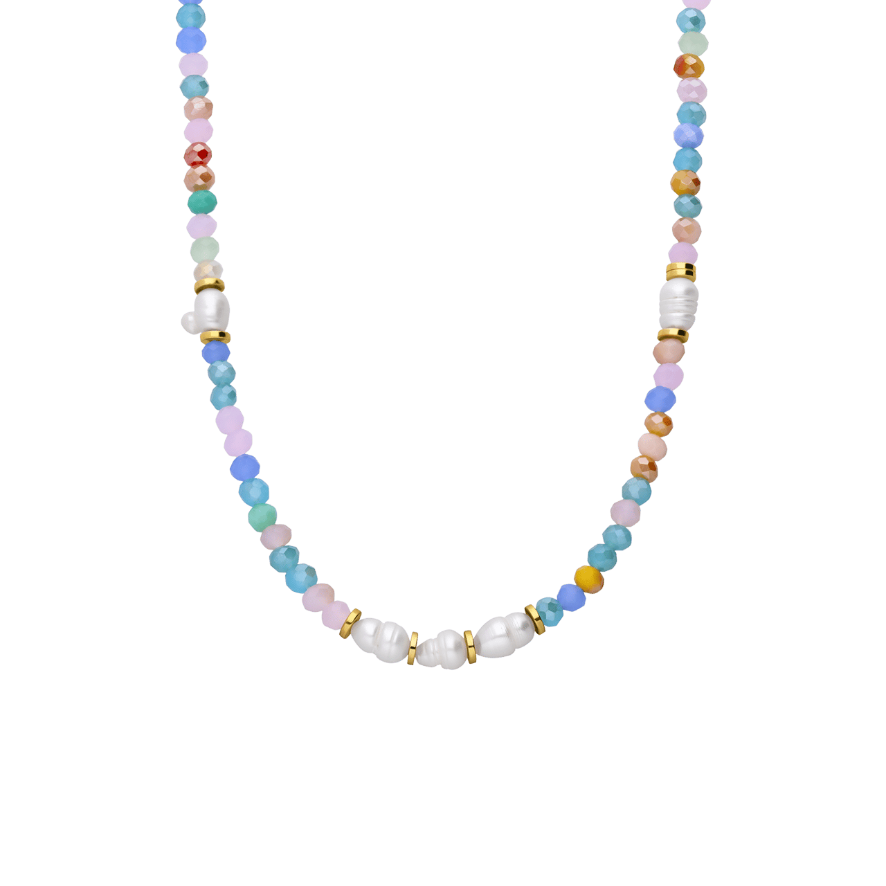 Stainless steel goldplated kralenketting met parel voor dames