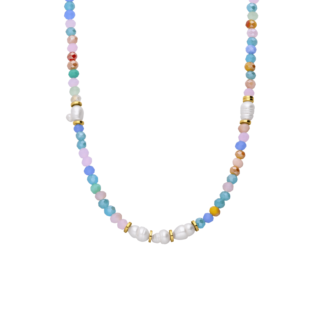 Stalen goldplated kralenketting met parel voor dames