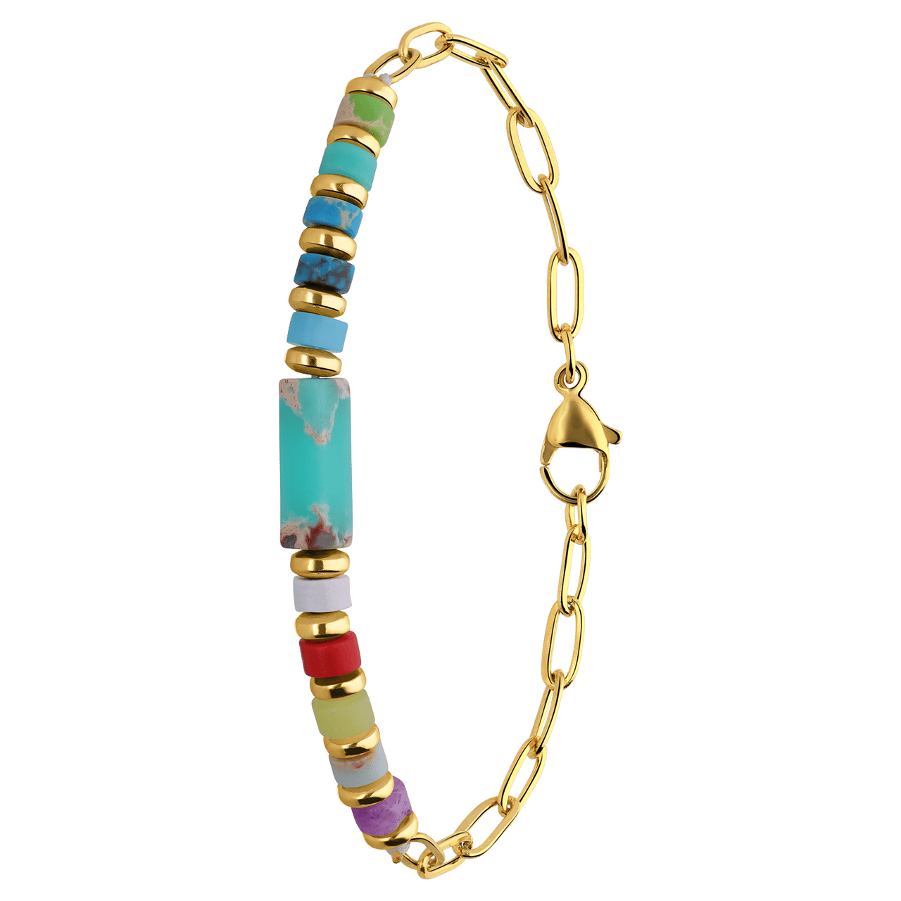 Stainless steel goldplated armband met kralen multi