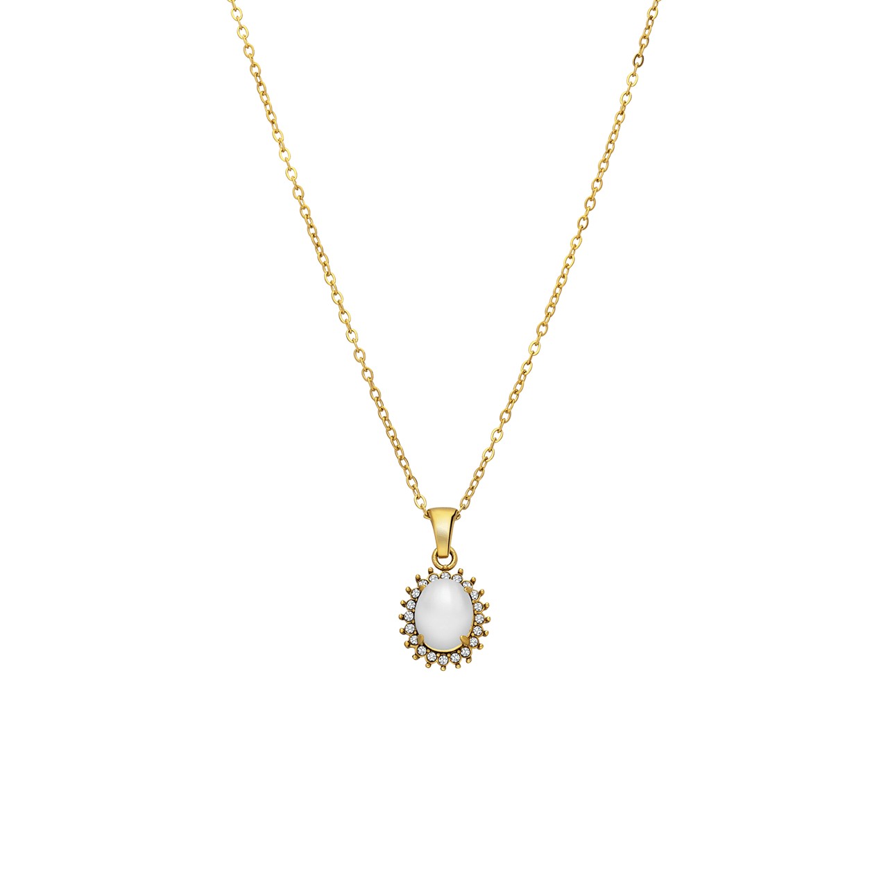 Stainless steel goldplated ketting vintage bloem opaal voor dames