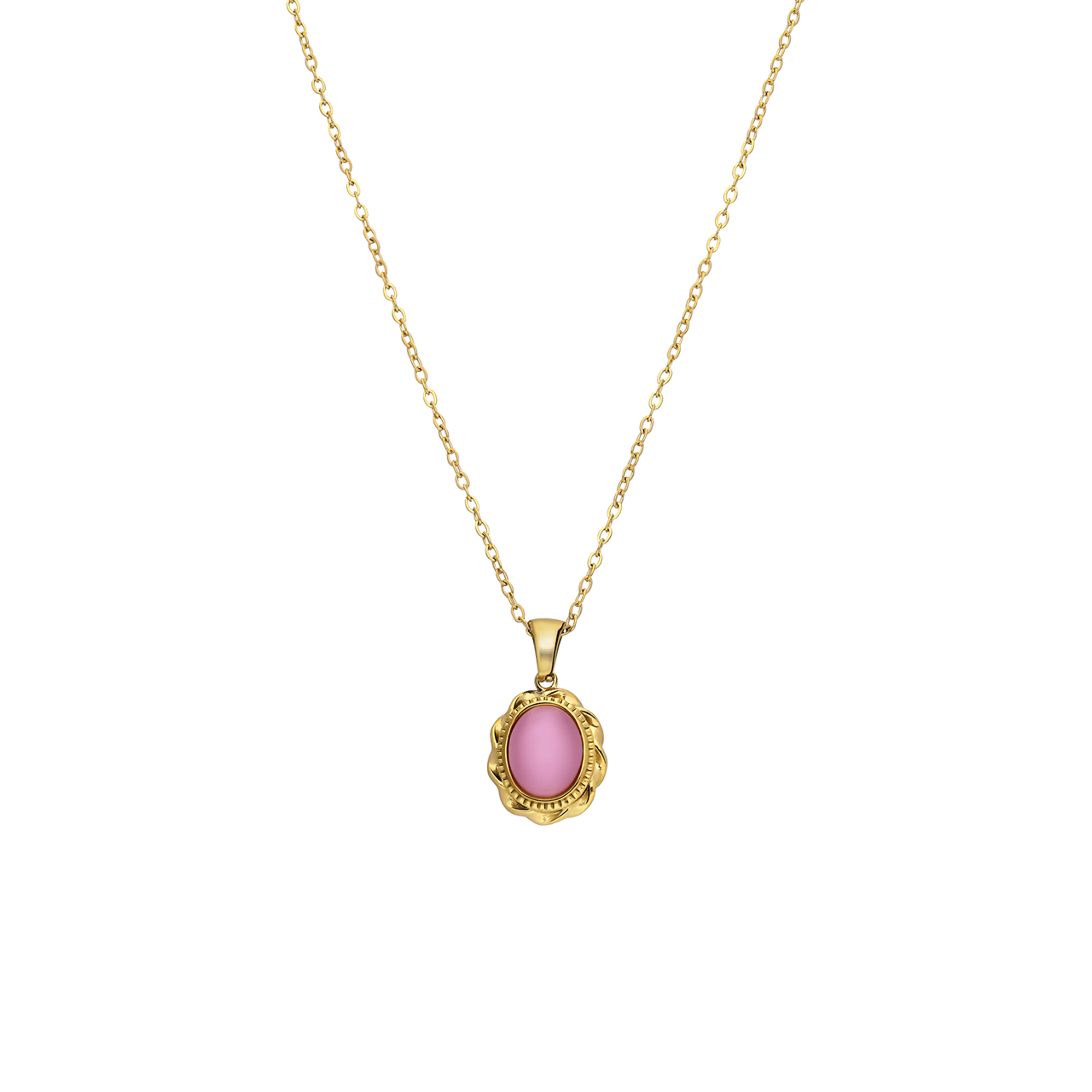 Stainless steel goldplated ketting vintage bloem roze voor dames