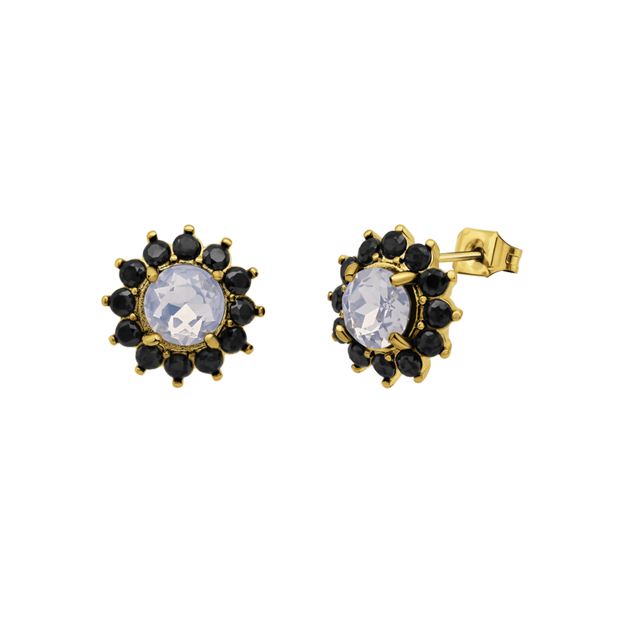 Stainless steel goldplated oorknop vintage bloem zw/ro