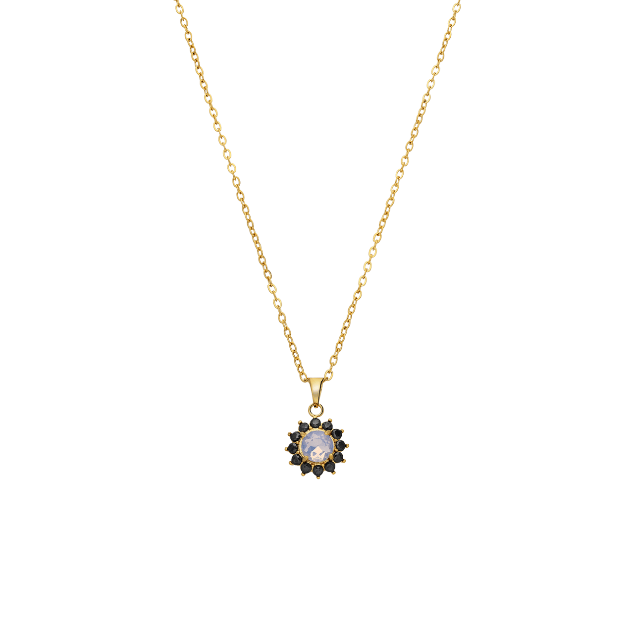 Stainless steel goldplated ketting vintage bloem zw/ro