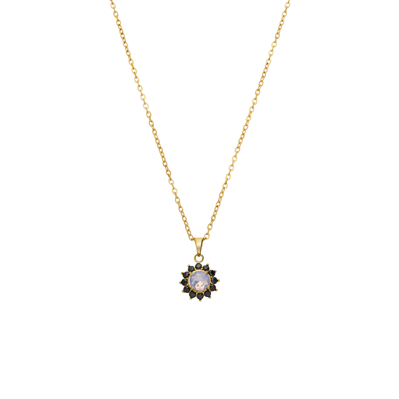 Stalen goldplated ketting met hanger bloem met zirkonia voor dames