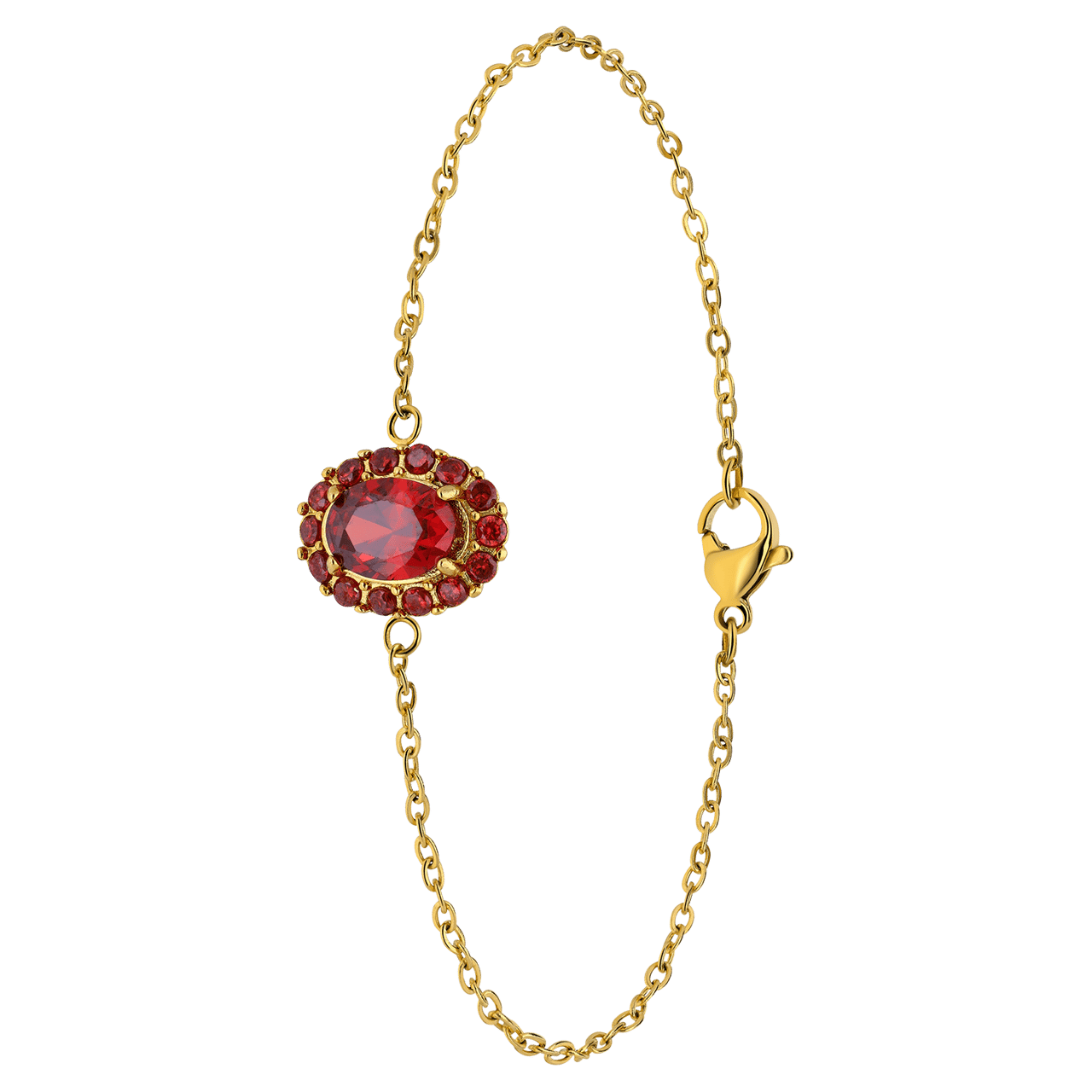 Stainless steel goldplated armband vintage bloem ent rood