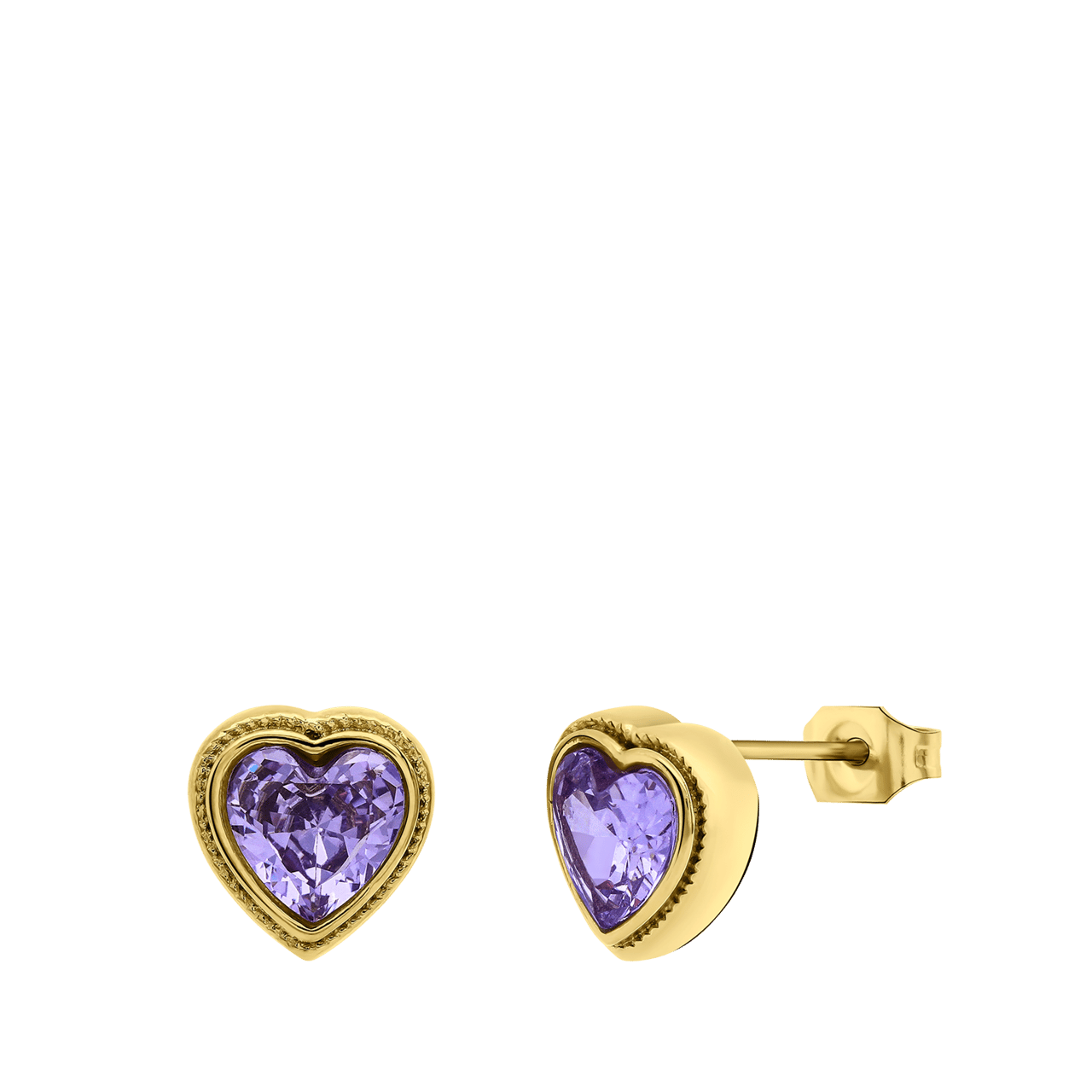 Stainless steel goldplated oorknoppen vintage paars hart voor dames