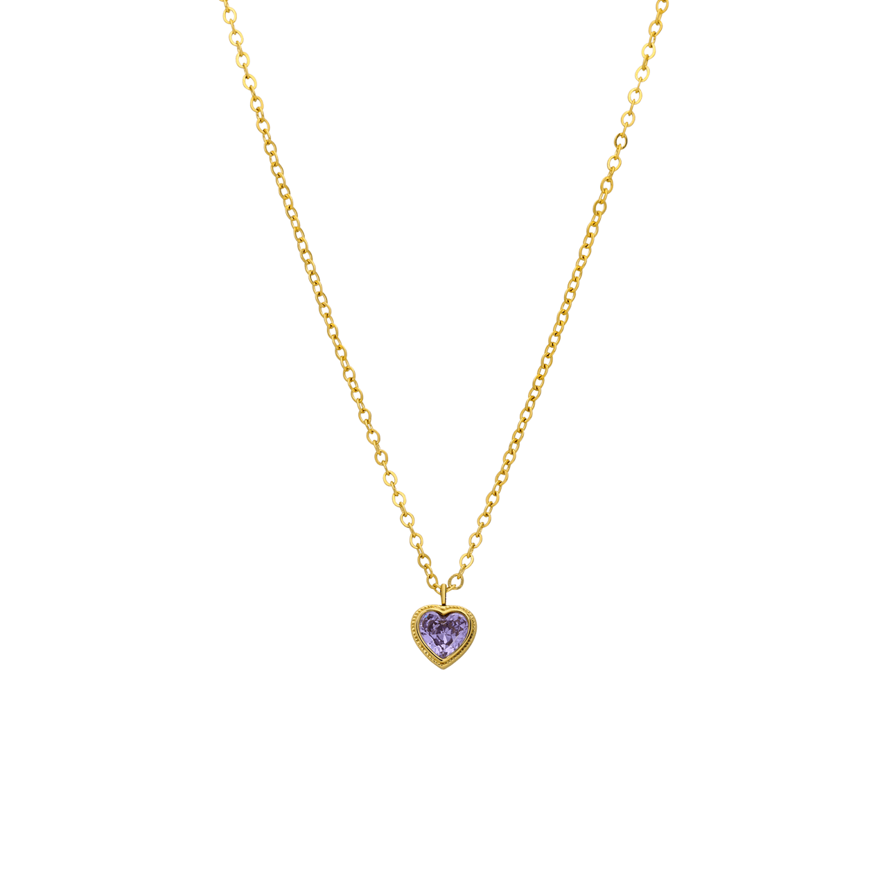 Stainless steel goldplated ketting vintage paars hart voor dames