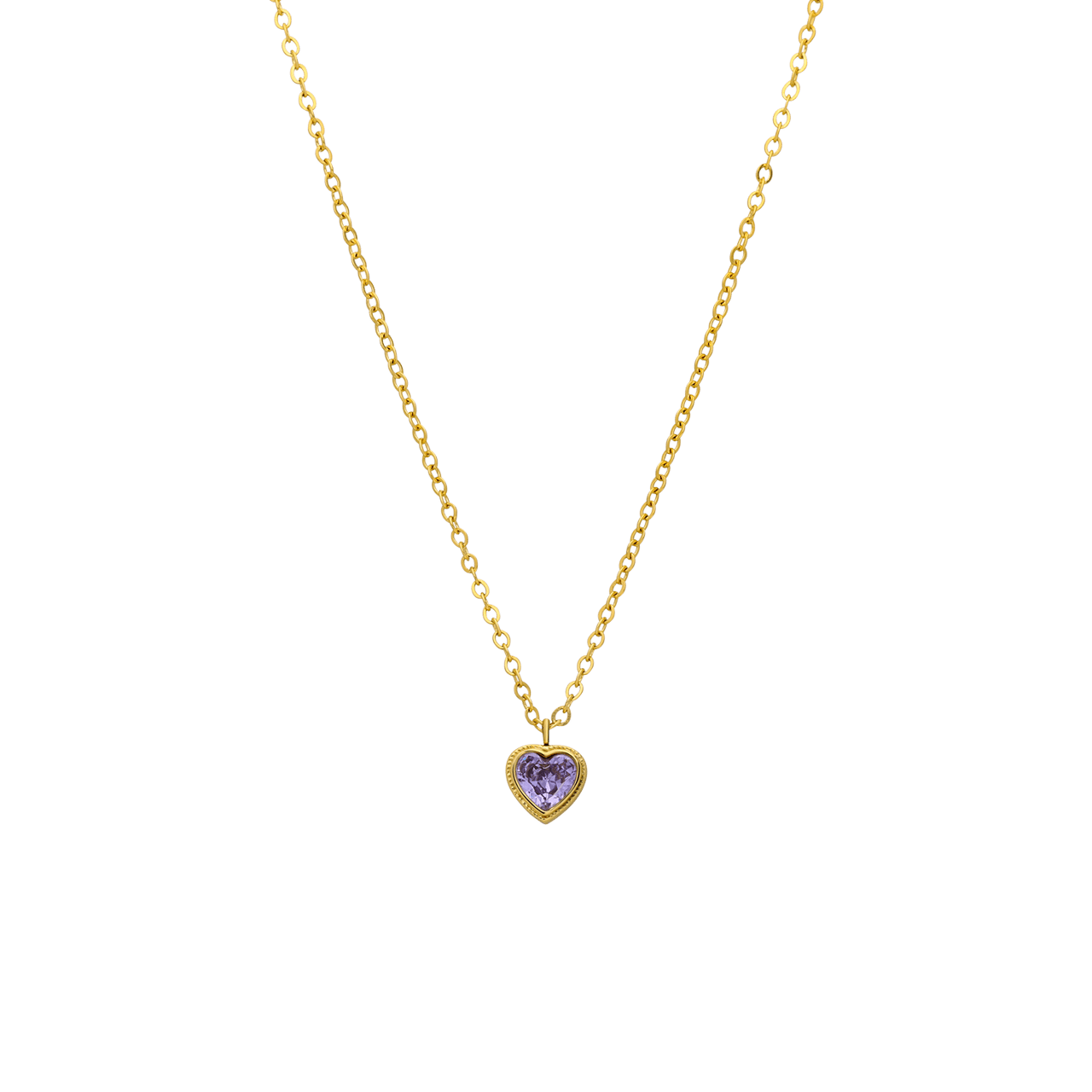 Stalen goldplated ketting met hanger hart met zirkonia voor dames