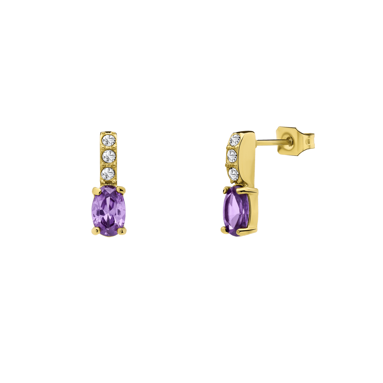 Stainless steel goldplated oorknoppen met zirkonia voor dames