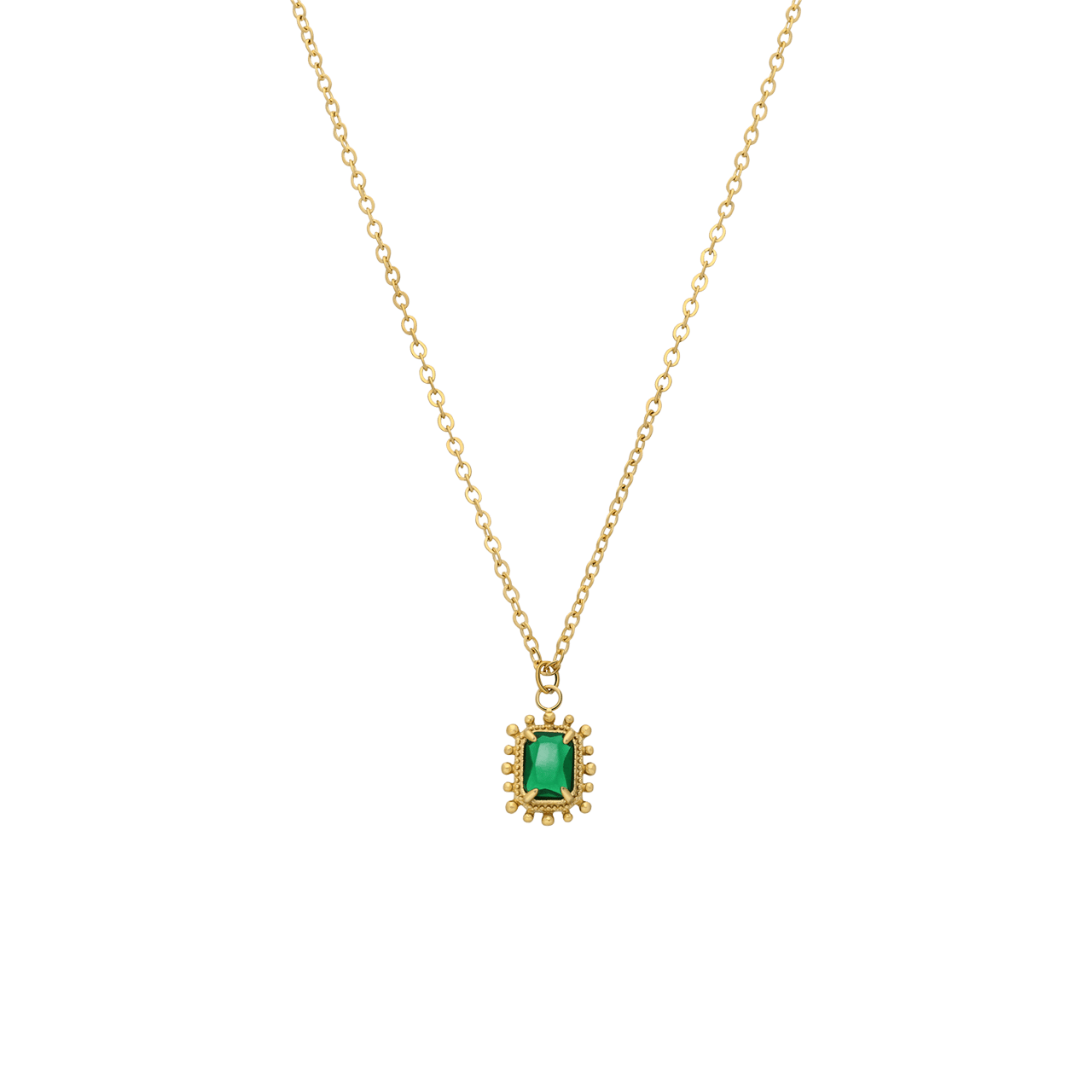 Stainless steel goldplated ketting vintage vierkant groen voor dames
