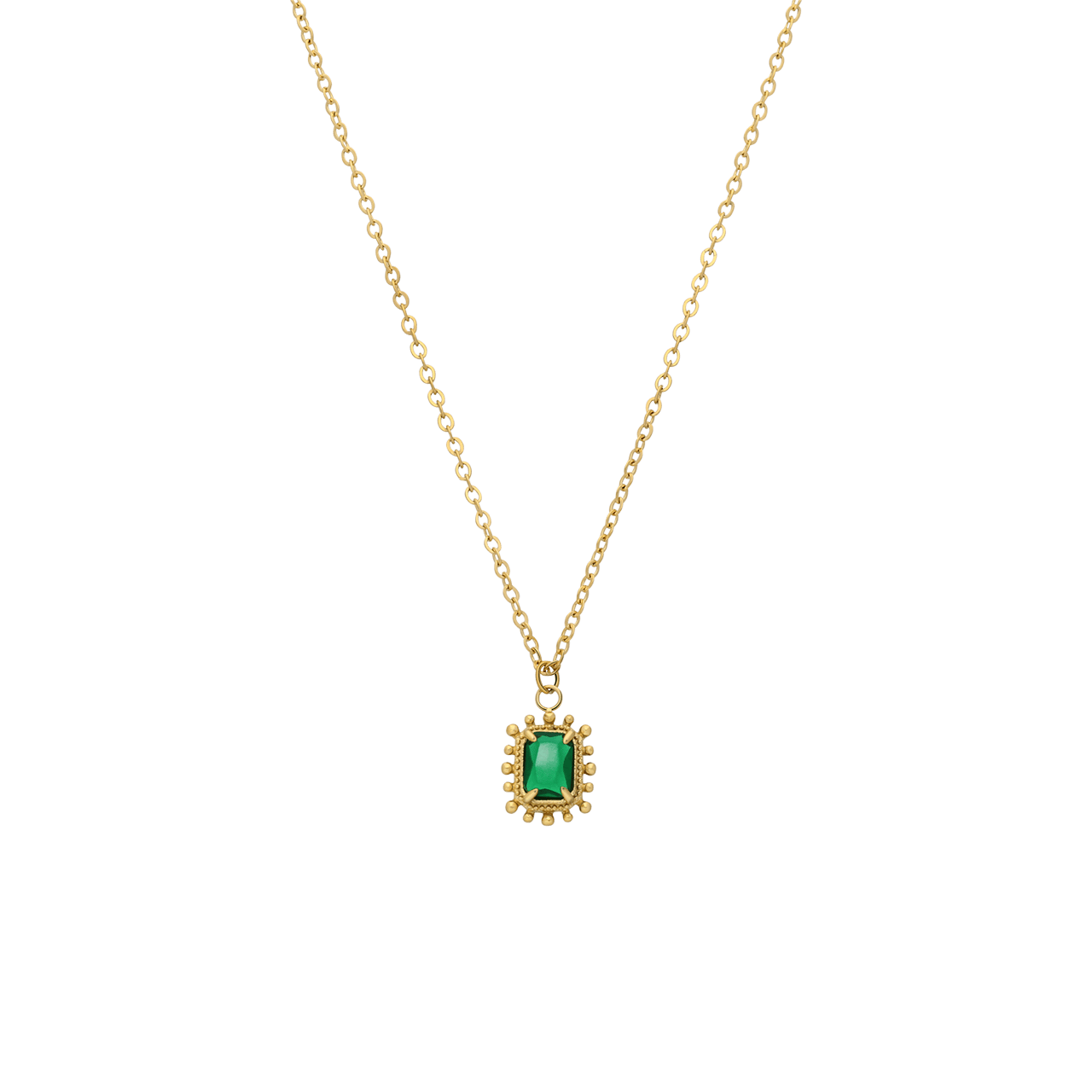 Stalen goldplated ketting vintage vierkant groen voor dames