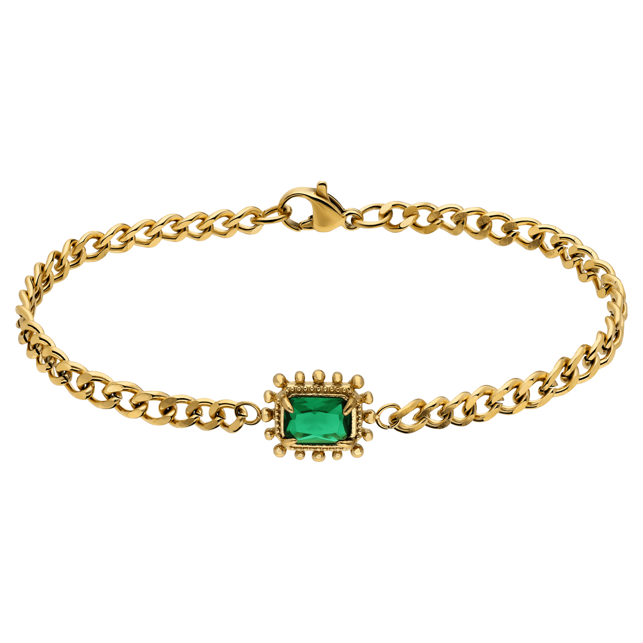 Stalen goldplated armband vintage vierkant groen