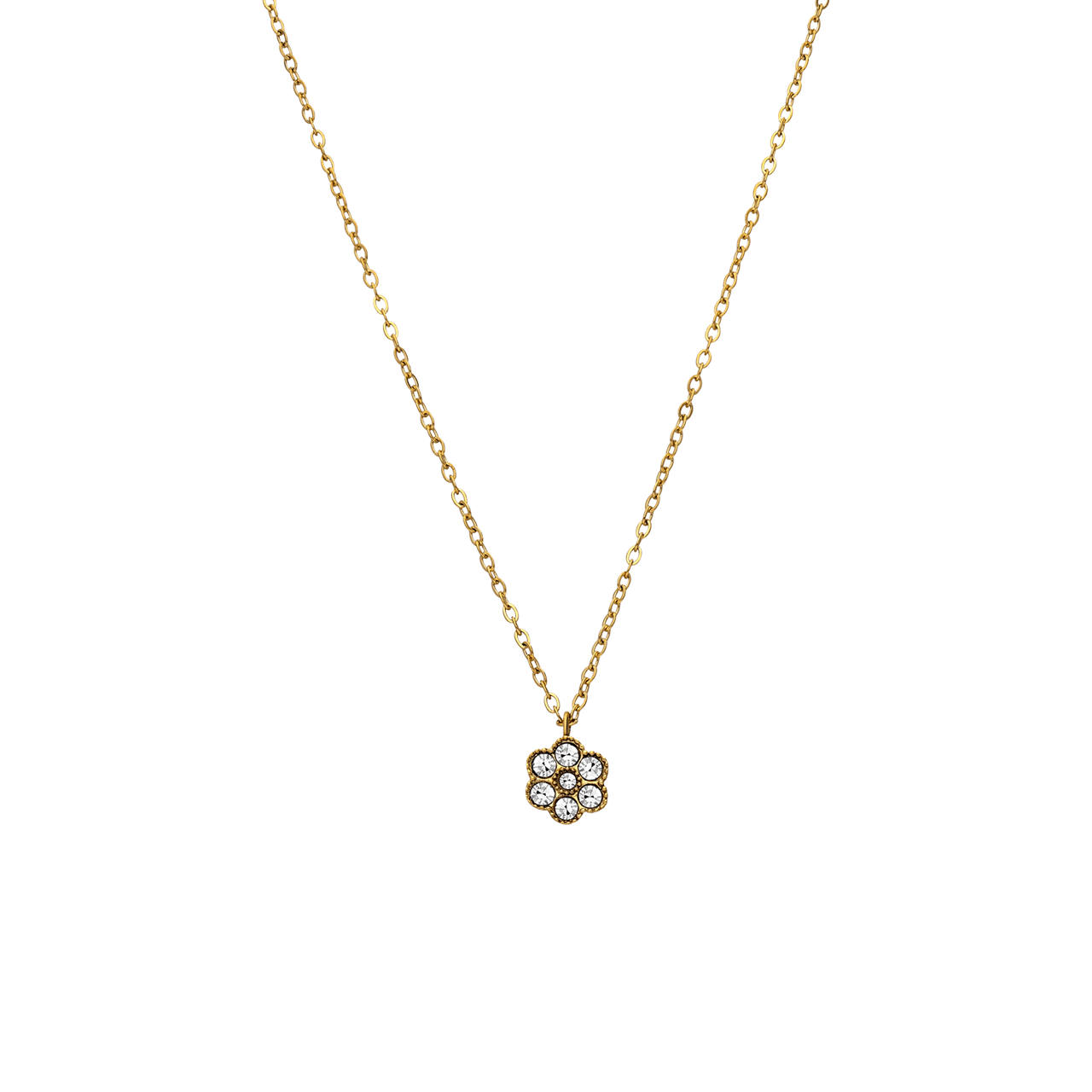 Stainless steel goldplated ketting vintage bloem wit voor dames