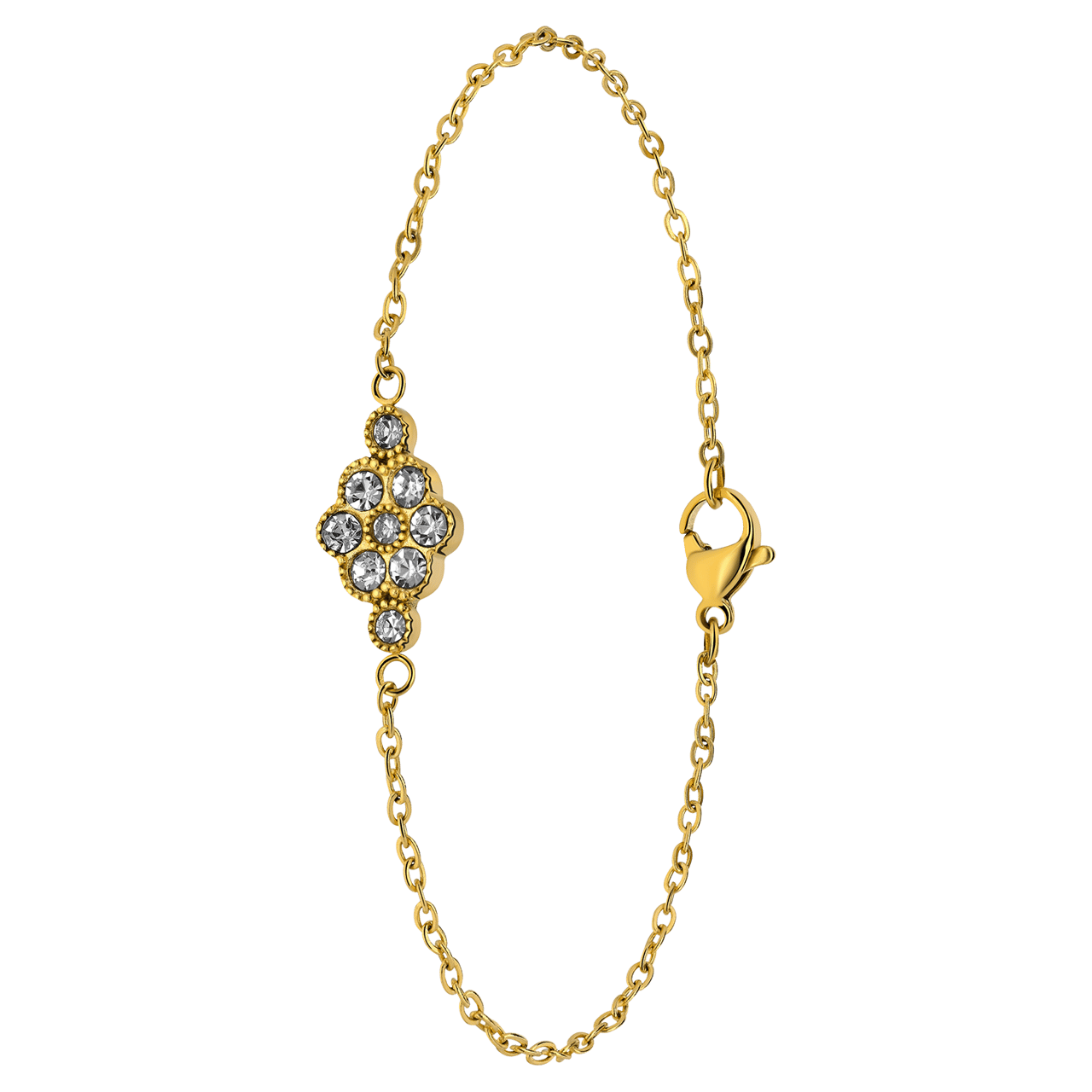 Stainless steel goldplated armband vintage bloem wit