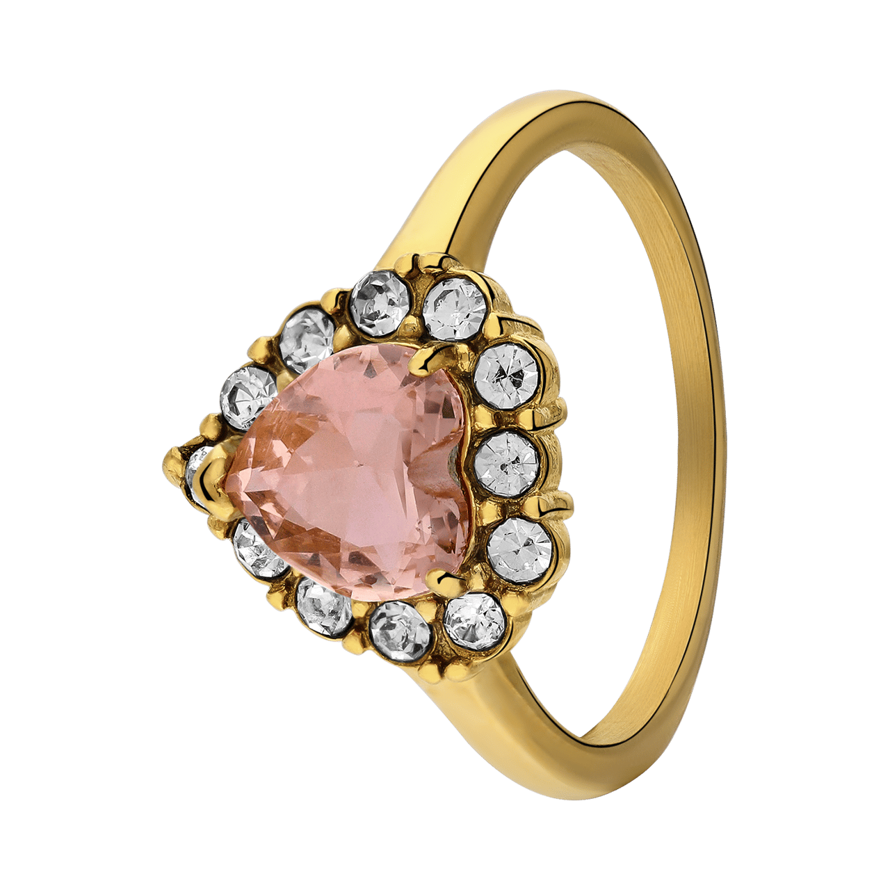 Stalen goldplated ring hart met zirkonia voor dames