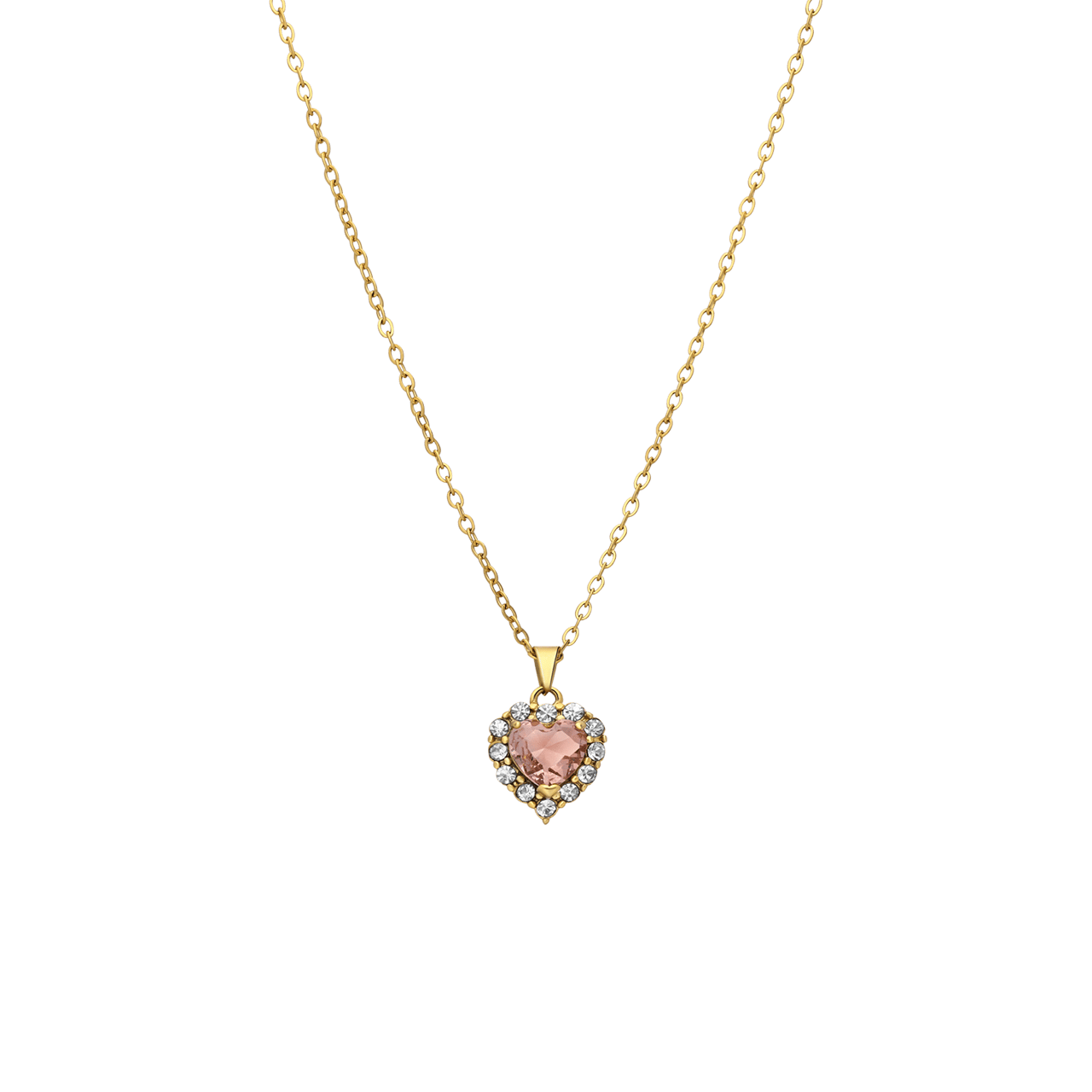 Stainless steel goldplated ketting vintage hart light peach