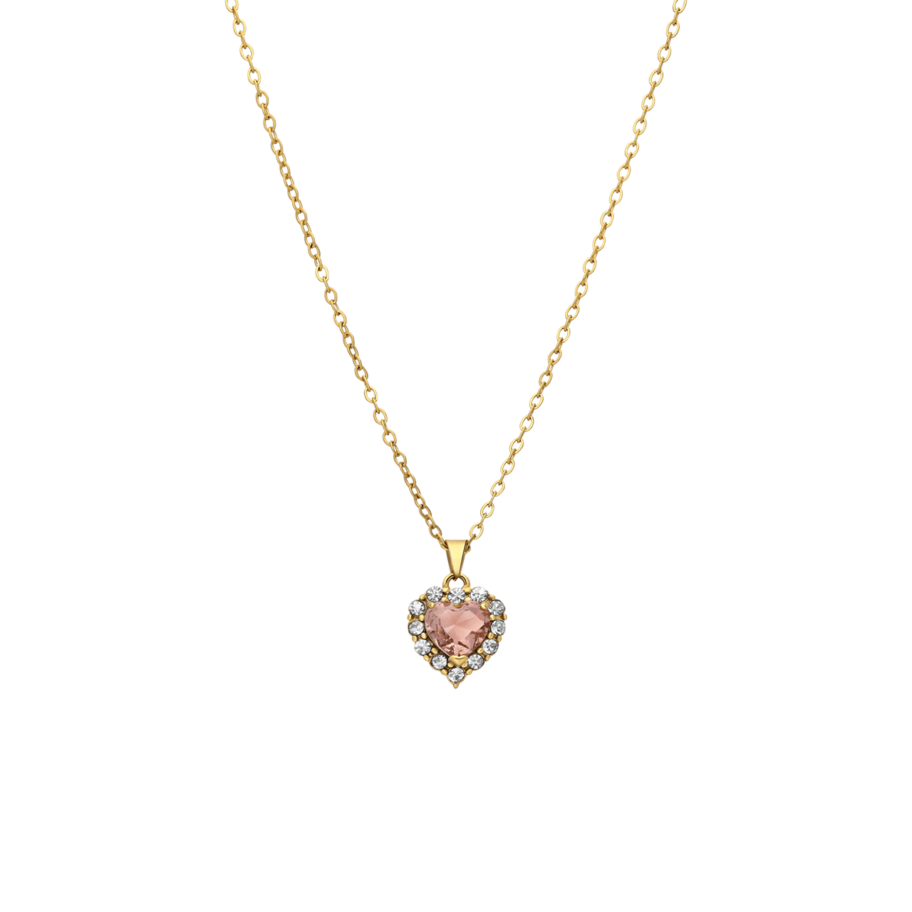 Stalen goldplated ketting vintage hart light peach