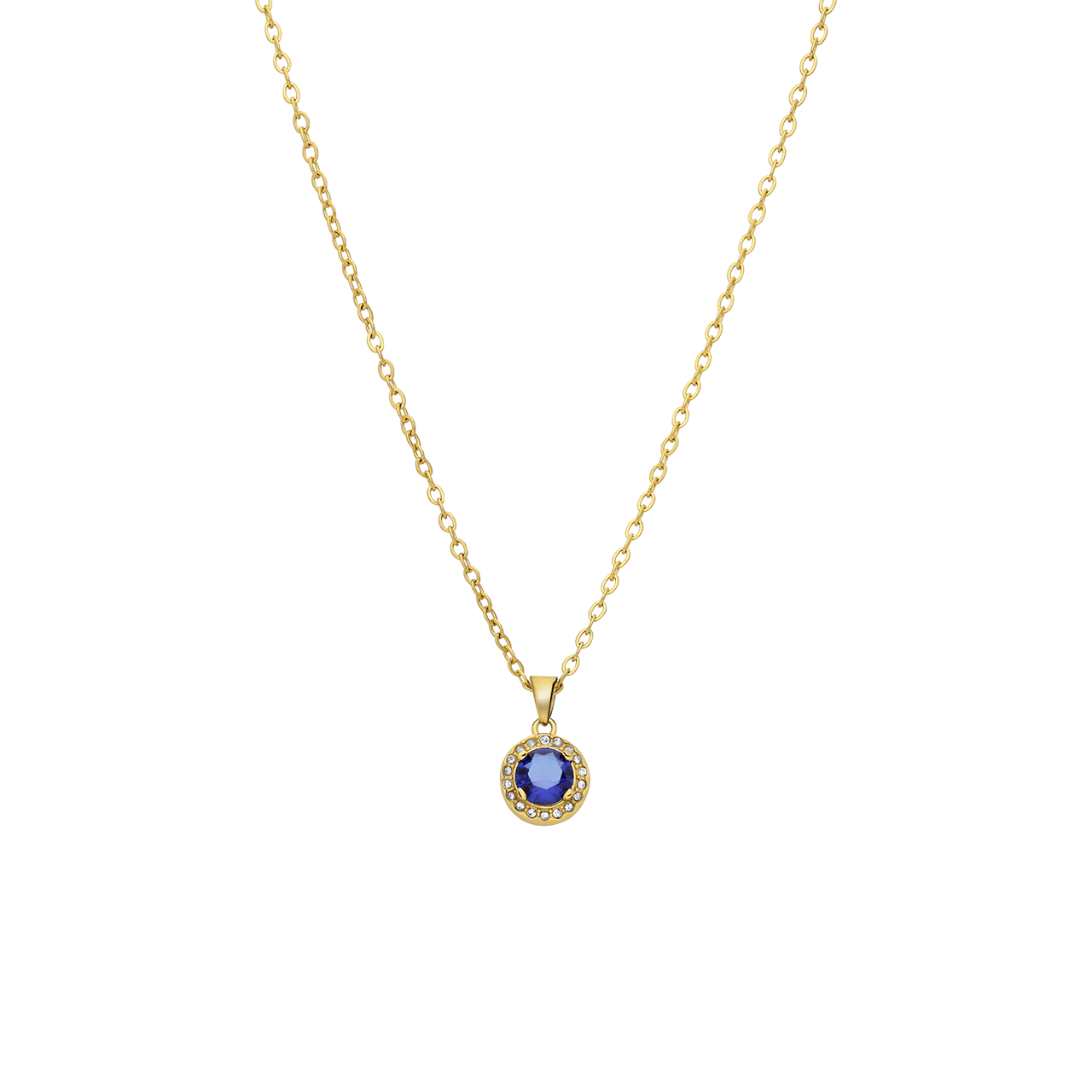 Stainless steel goldplated ketting vintage met blauwe zirkonia voor dames