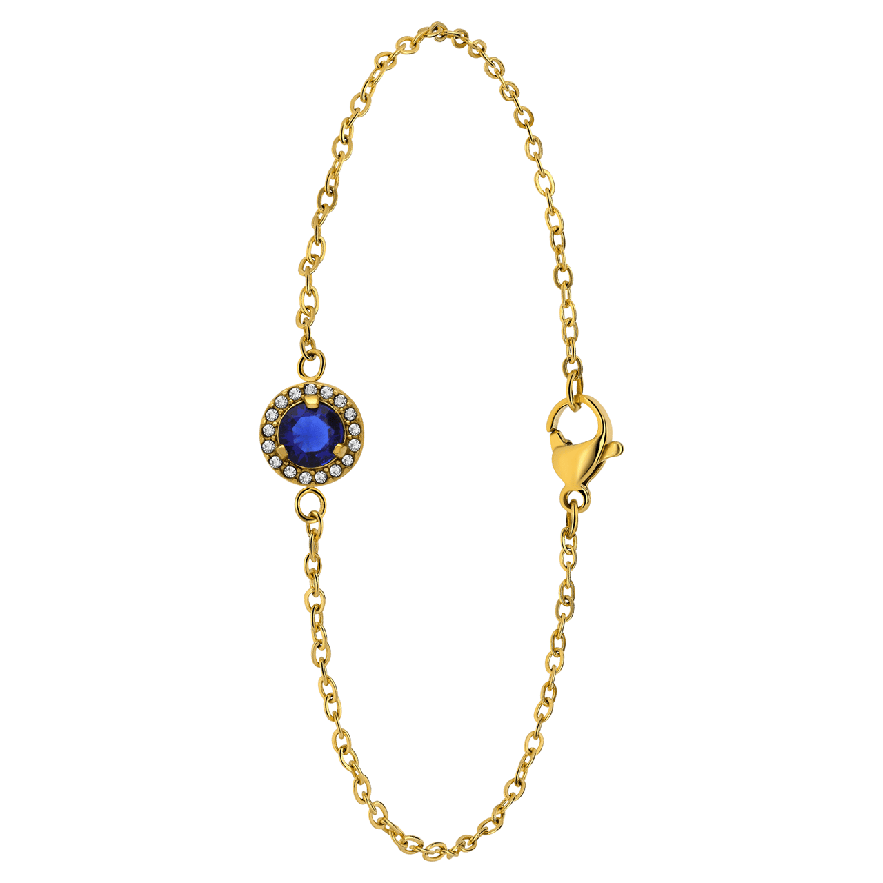 Stalen goldplated armband vintage met blauwe zirkonia