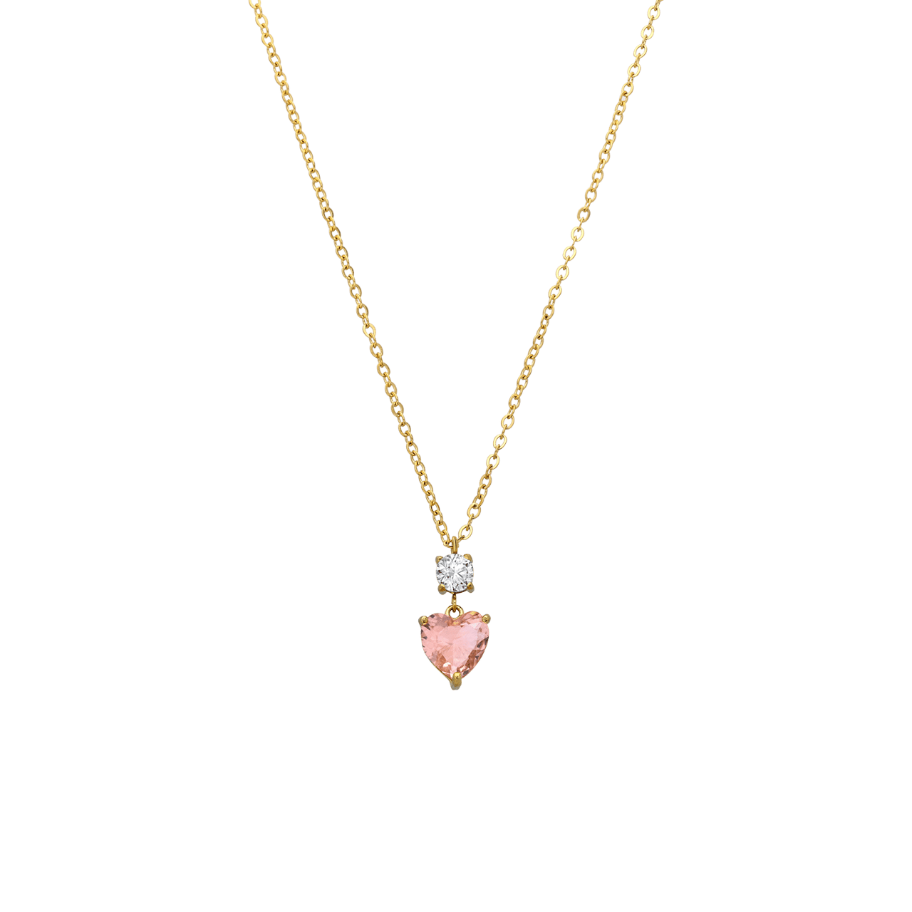 Stainless steel goldplated ketting vintage hart light peach/wit