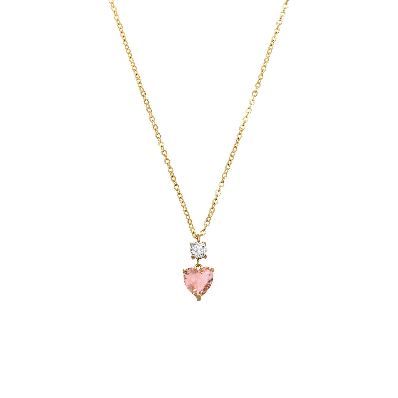Stalen goldplated ketting vintage hart light peach/wit
