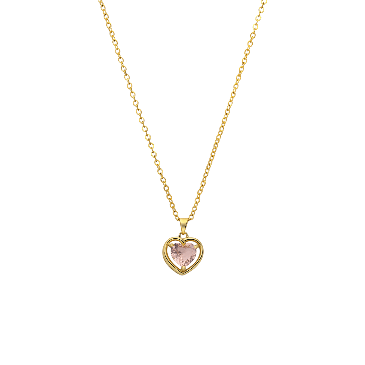 Stalen goldplated ketting vintage hart light peach zirkonia voor dames