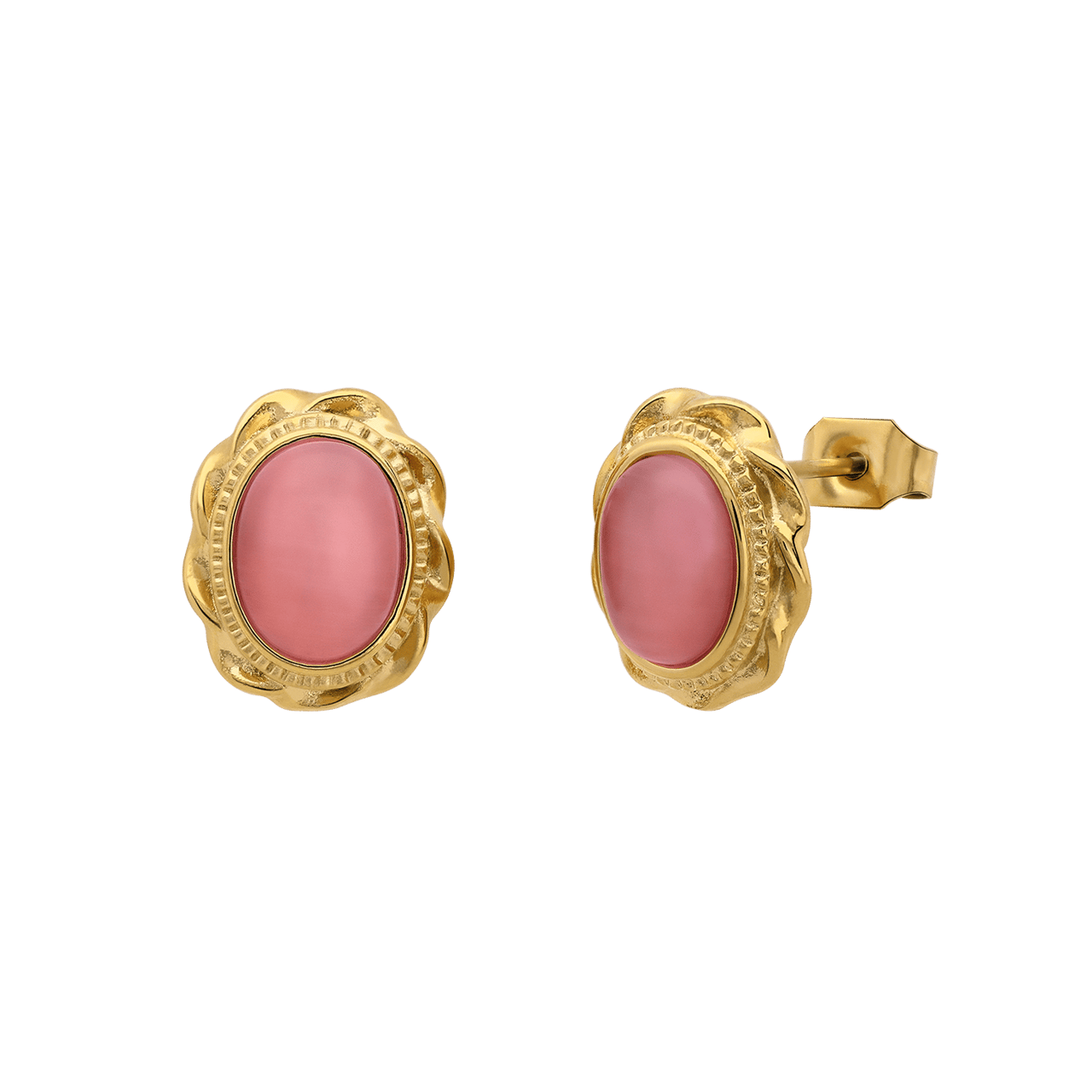Stalen goldplated oorknoppen vintage bloem roze voor dames