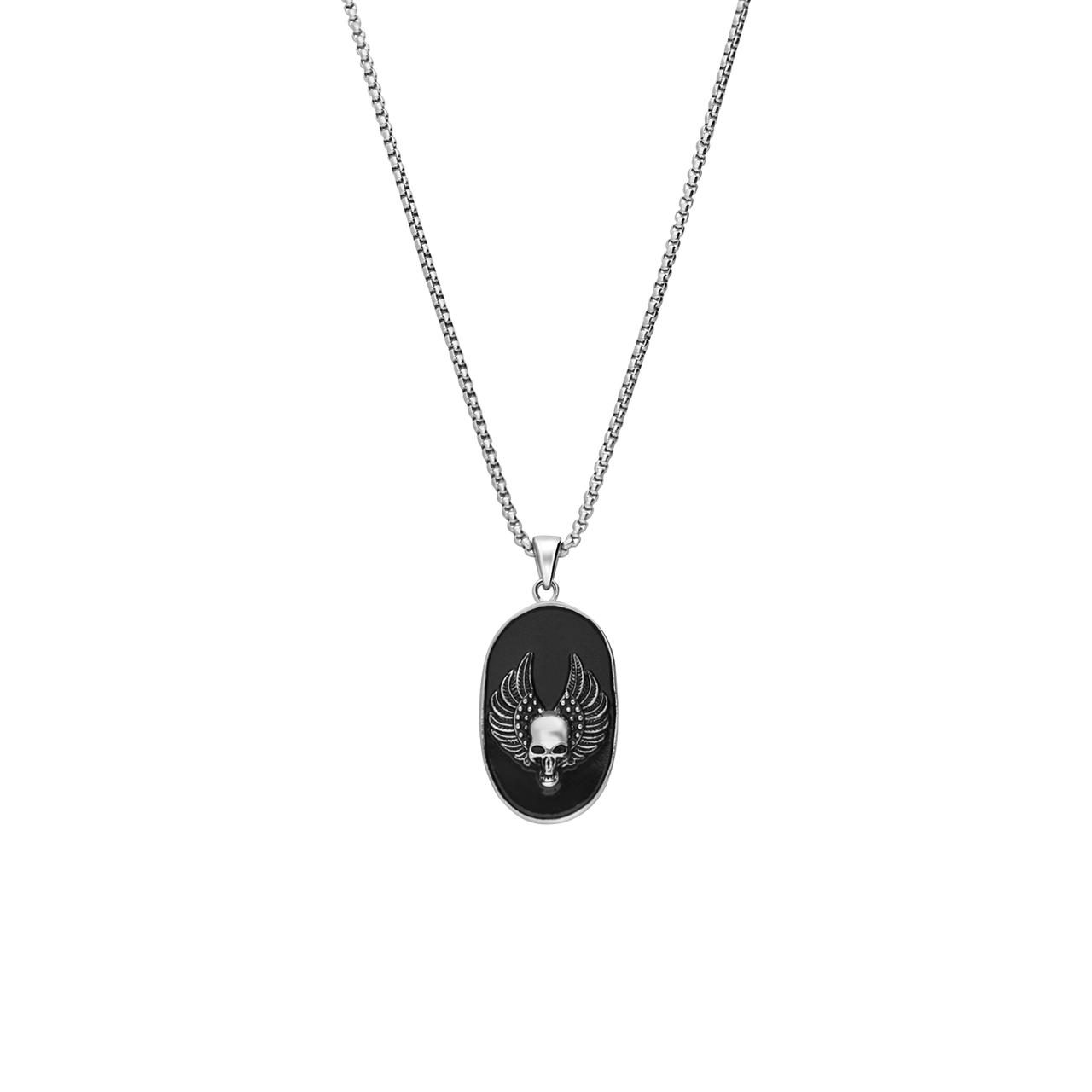 Stainless steel ketting doodskop met vleugels