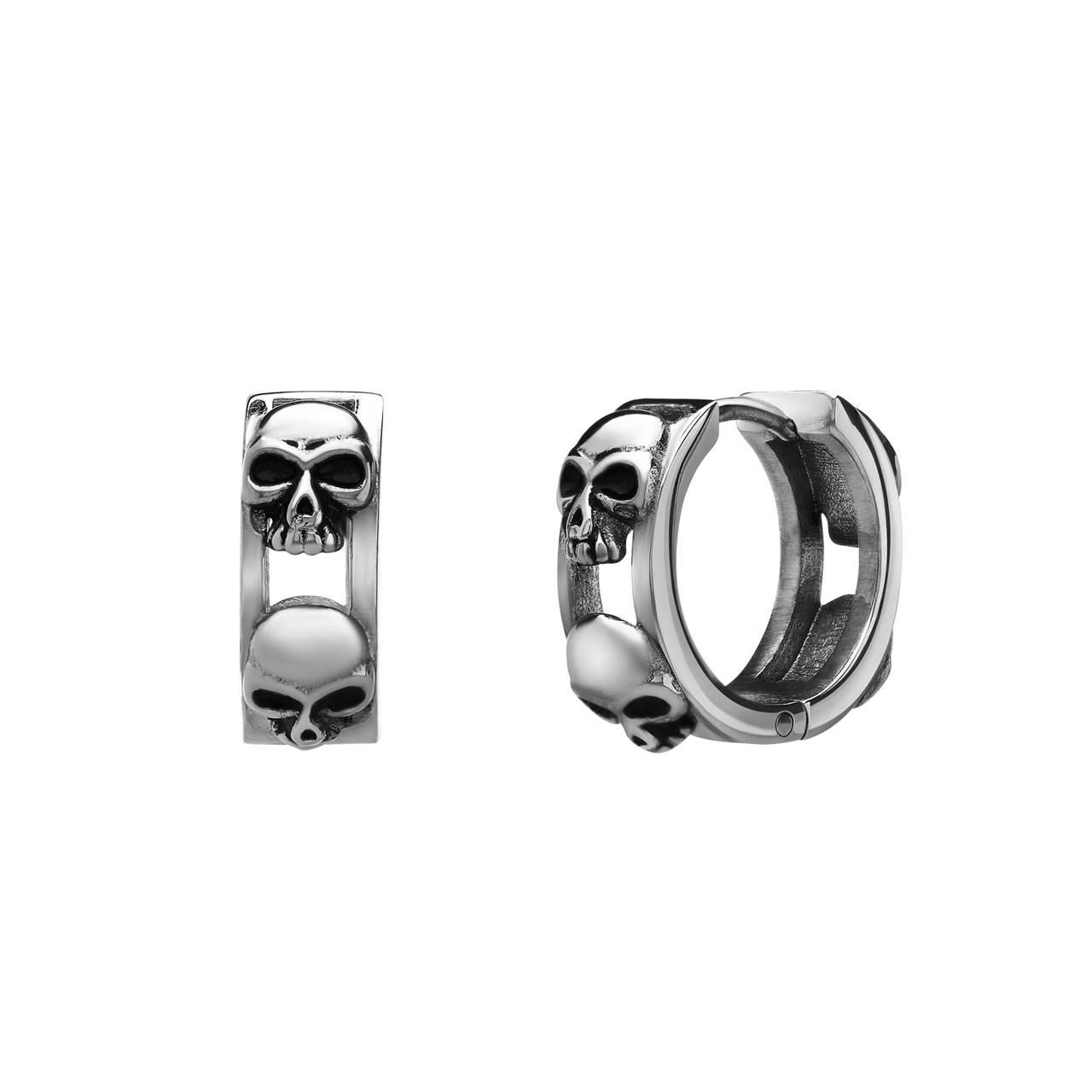 Stainless steel oorringen met doodshoofd
