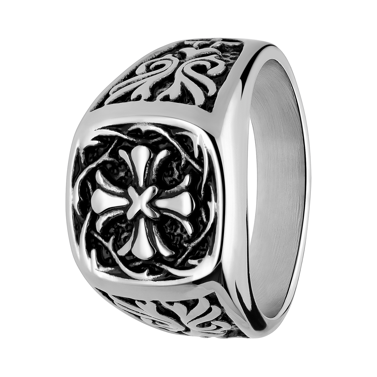 Stainless steel ring met kruis