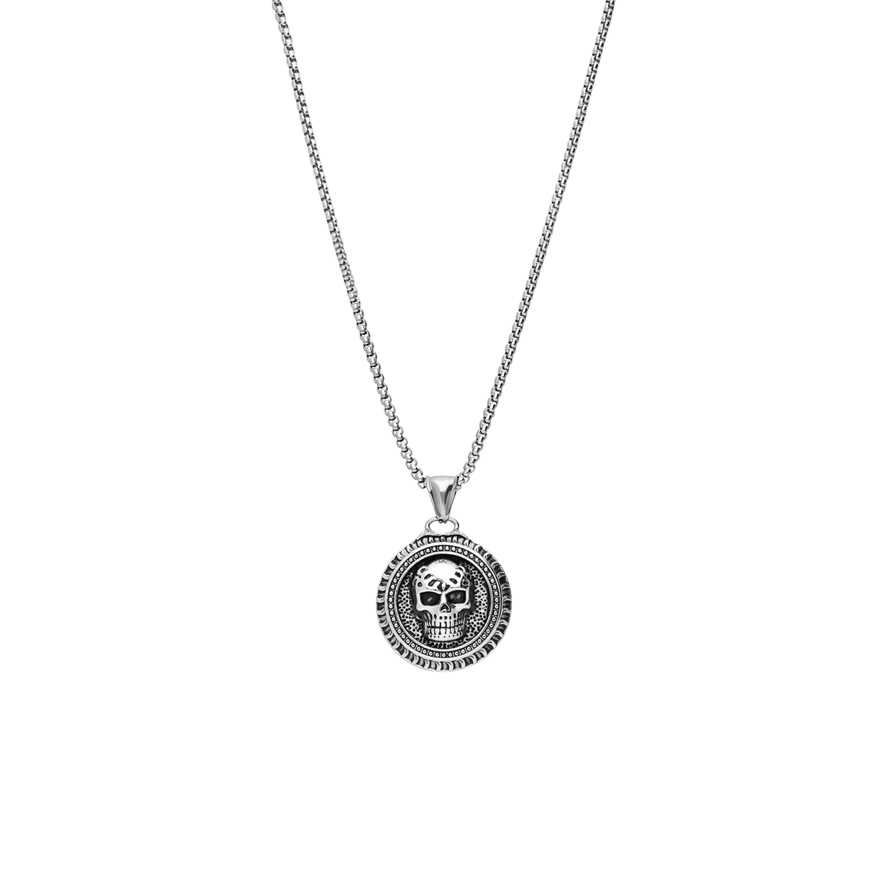 Halskette aus Edelstahl mit rundem Totenkopf