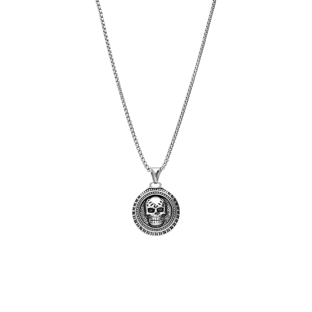 Stainless steel ketting met ronde doodskop voor heren