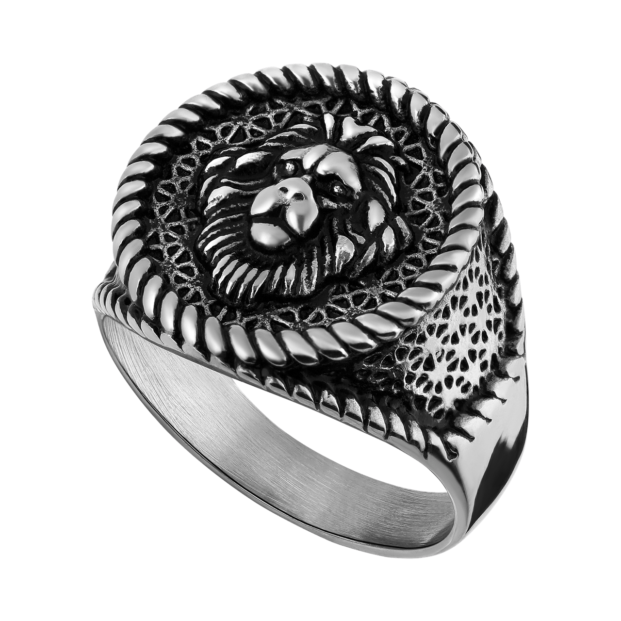 Ring aus Edelstahl mit Löwe
