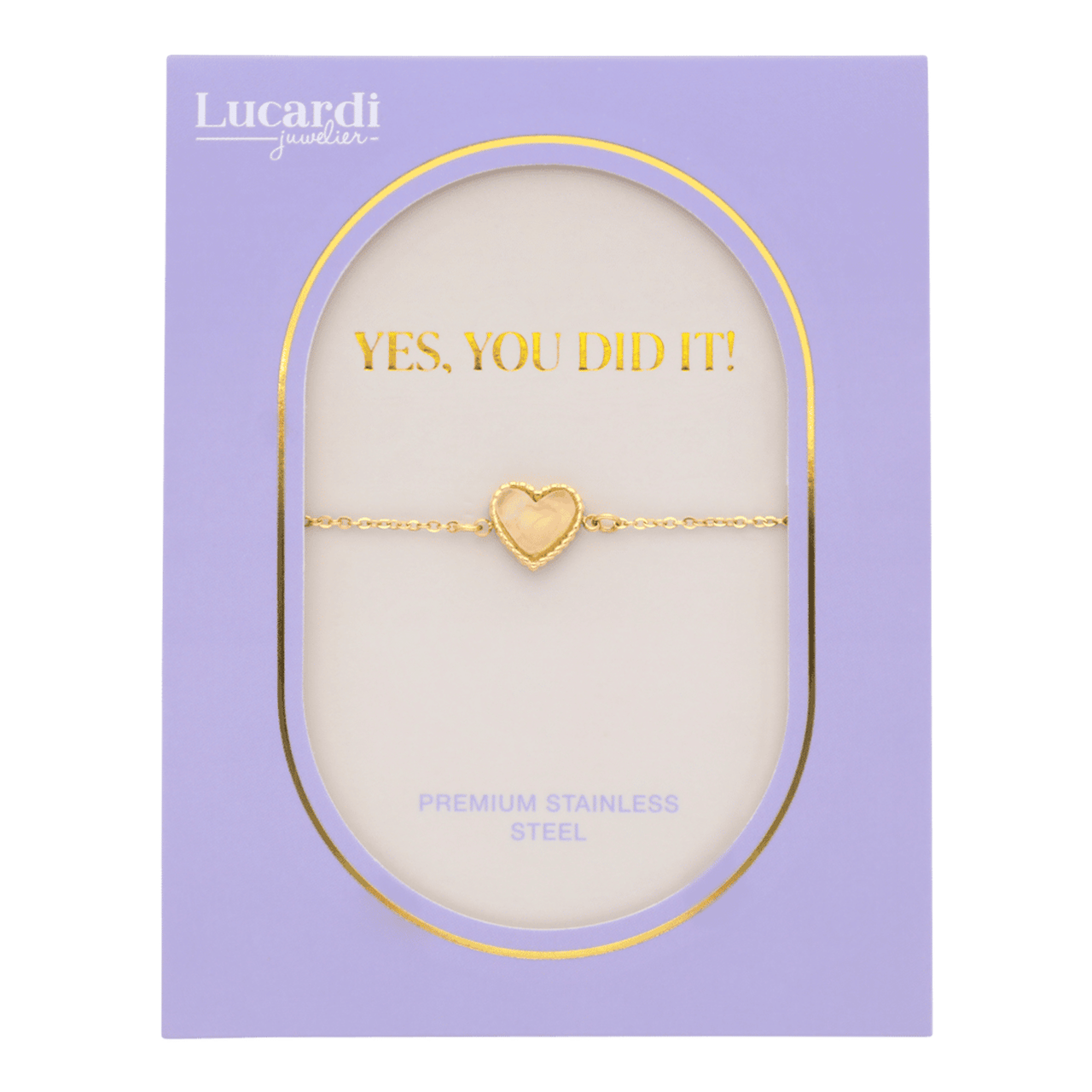 Stainless steel goldplated armband rozenkwarts op kaartje
