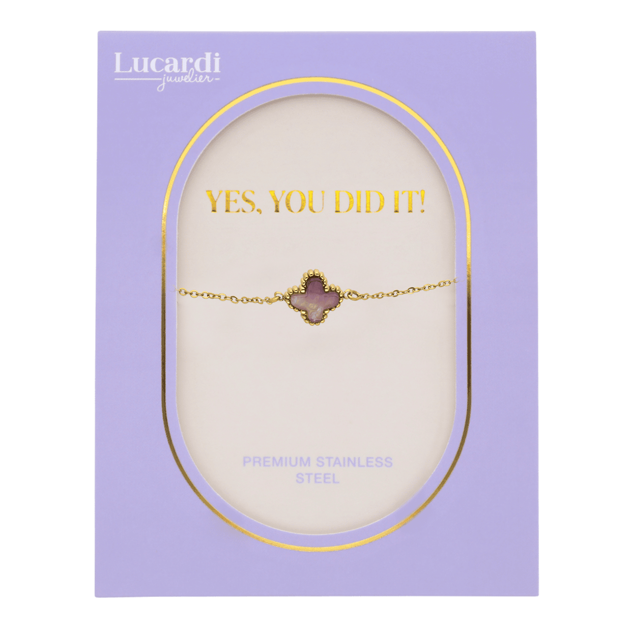 Stalen goldplated fantasiearmband met amethyst voor dames