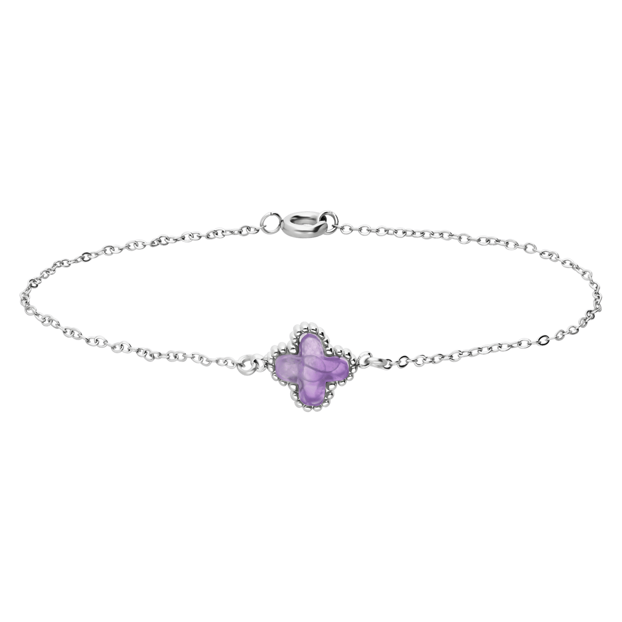 Armband aus Edelstahl mit Amethyst auf einer Karte