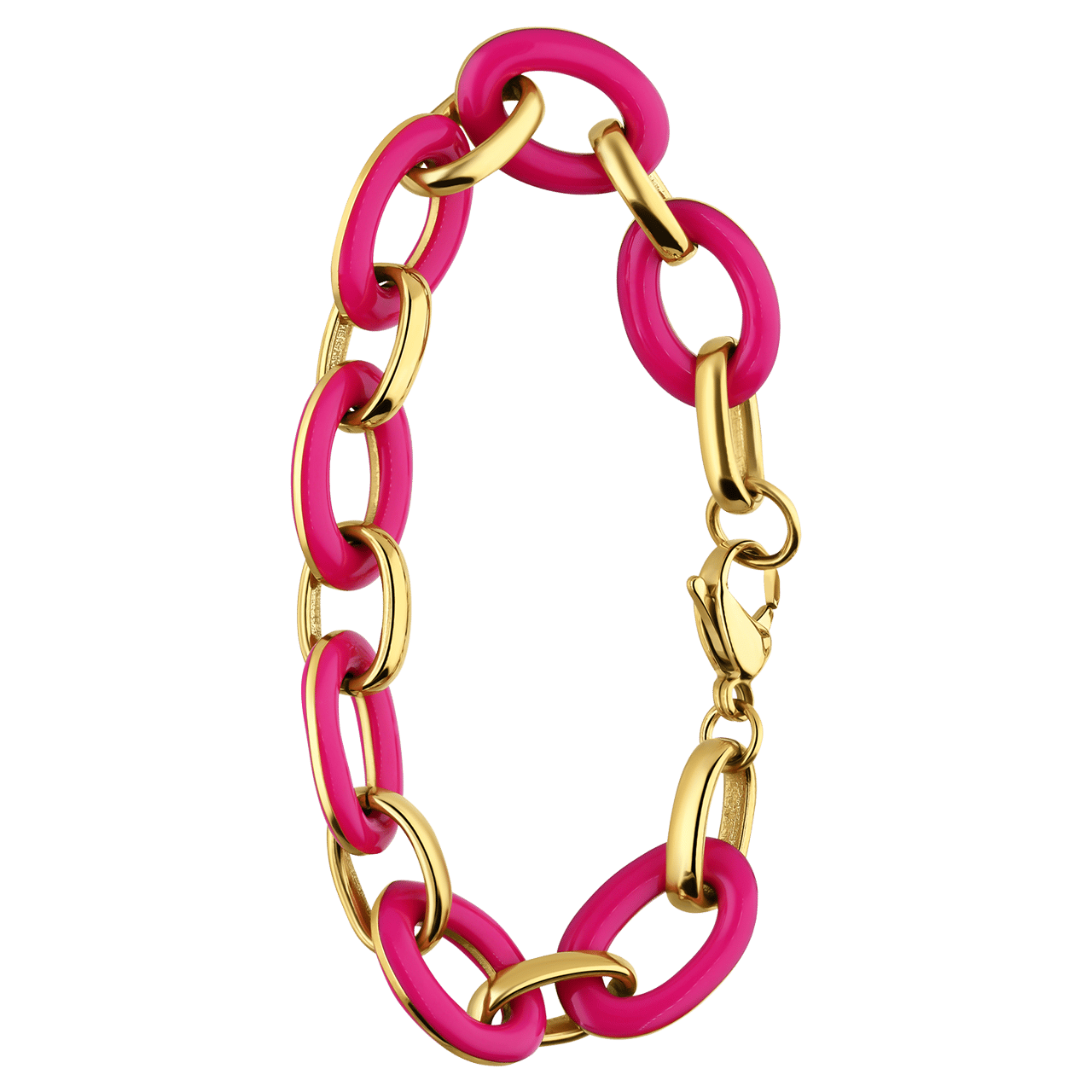 Stainless steel goldplated armband met fuchsia emaille