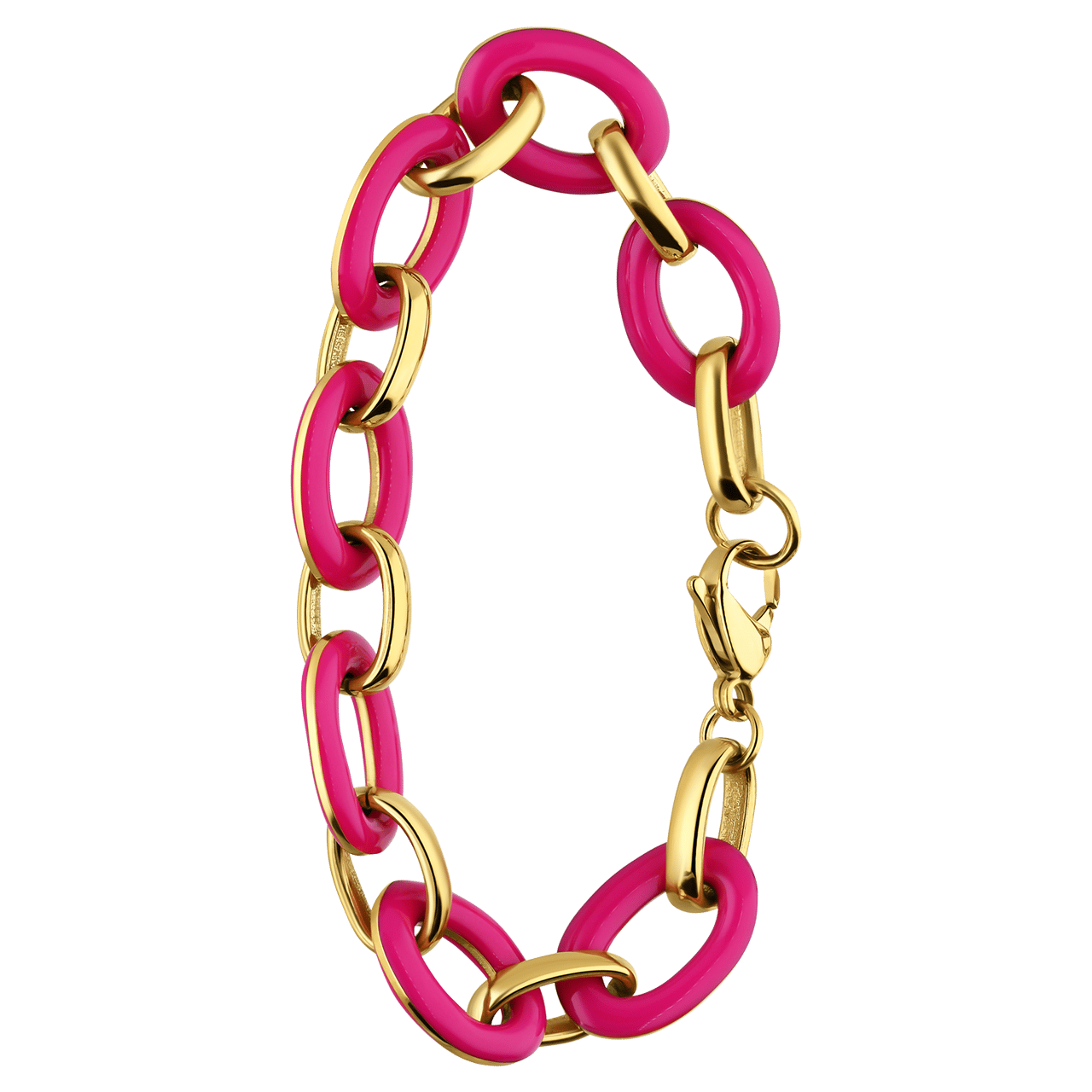 Stalen goldplated armband met fuchsia emaille