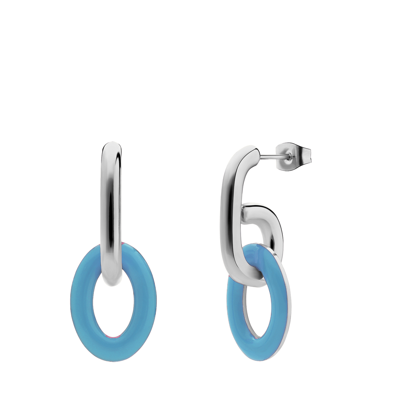 Stainless steel oorbellen met blauwe emaille