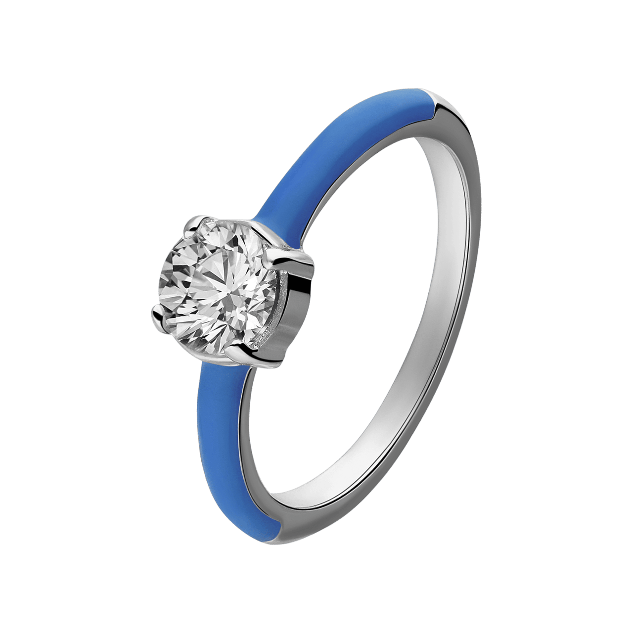 Stalen ring met blauwe emaille&zirkonia