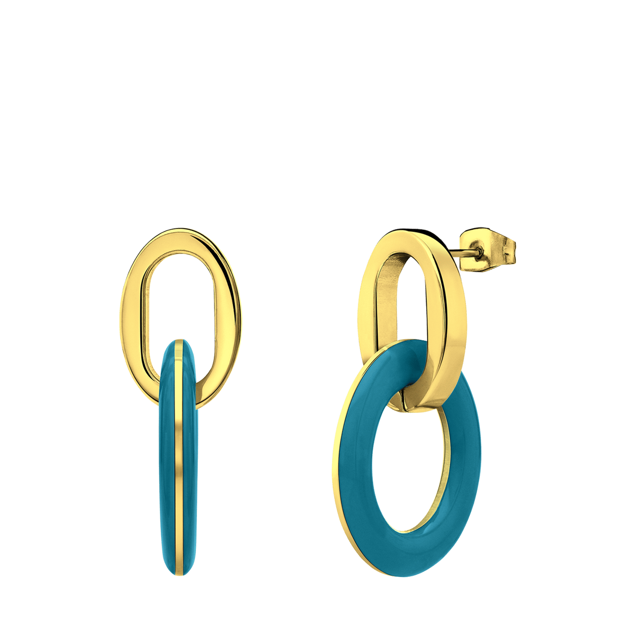 Stainless steel goldplated oorbellen met lichtblauw emaille
