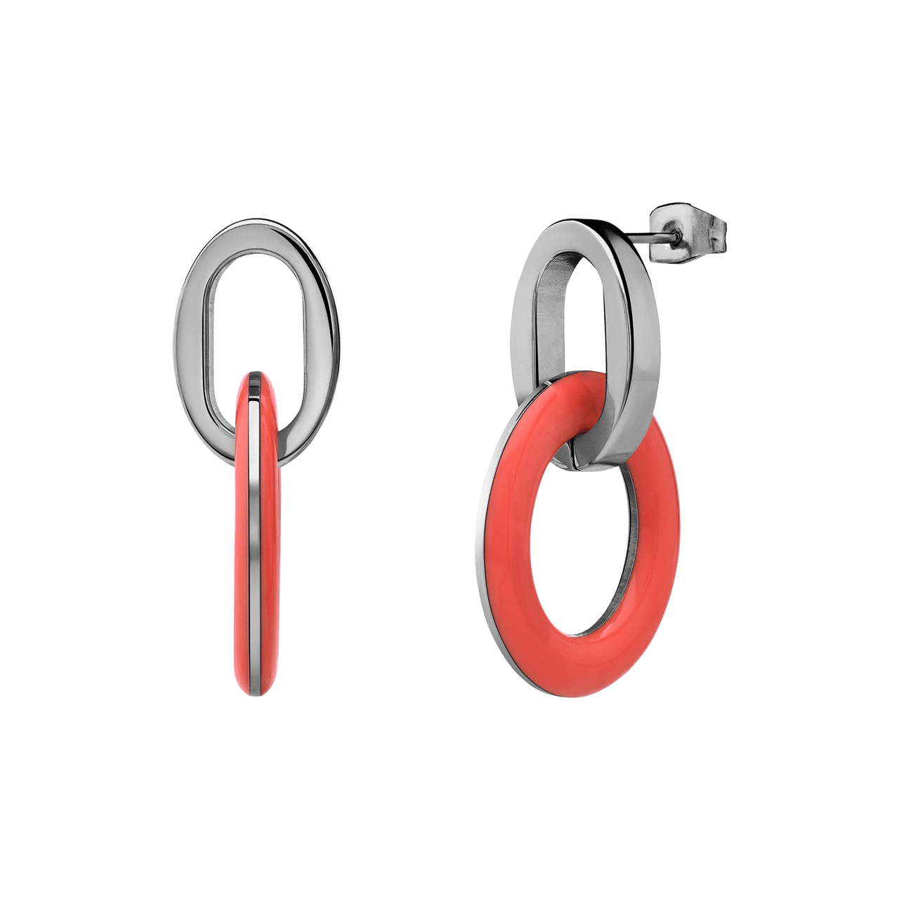 Stainless steel oorbellen met lichtoranje emaille