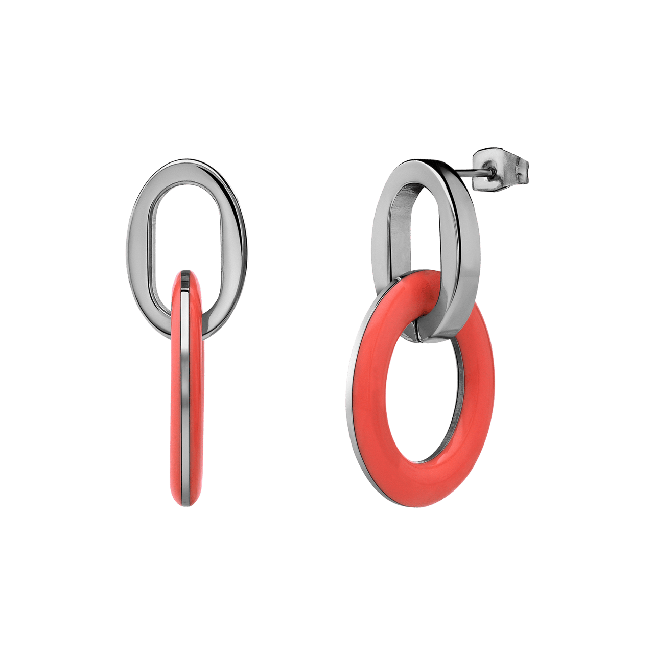 Stalen oorbellen met oranje emaille