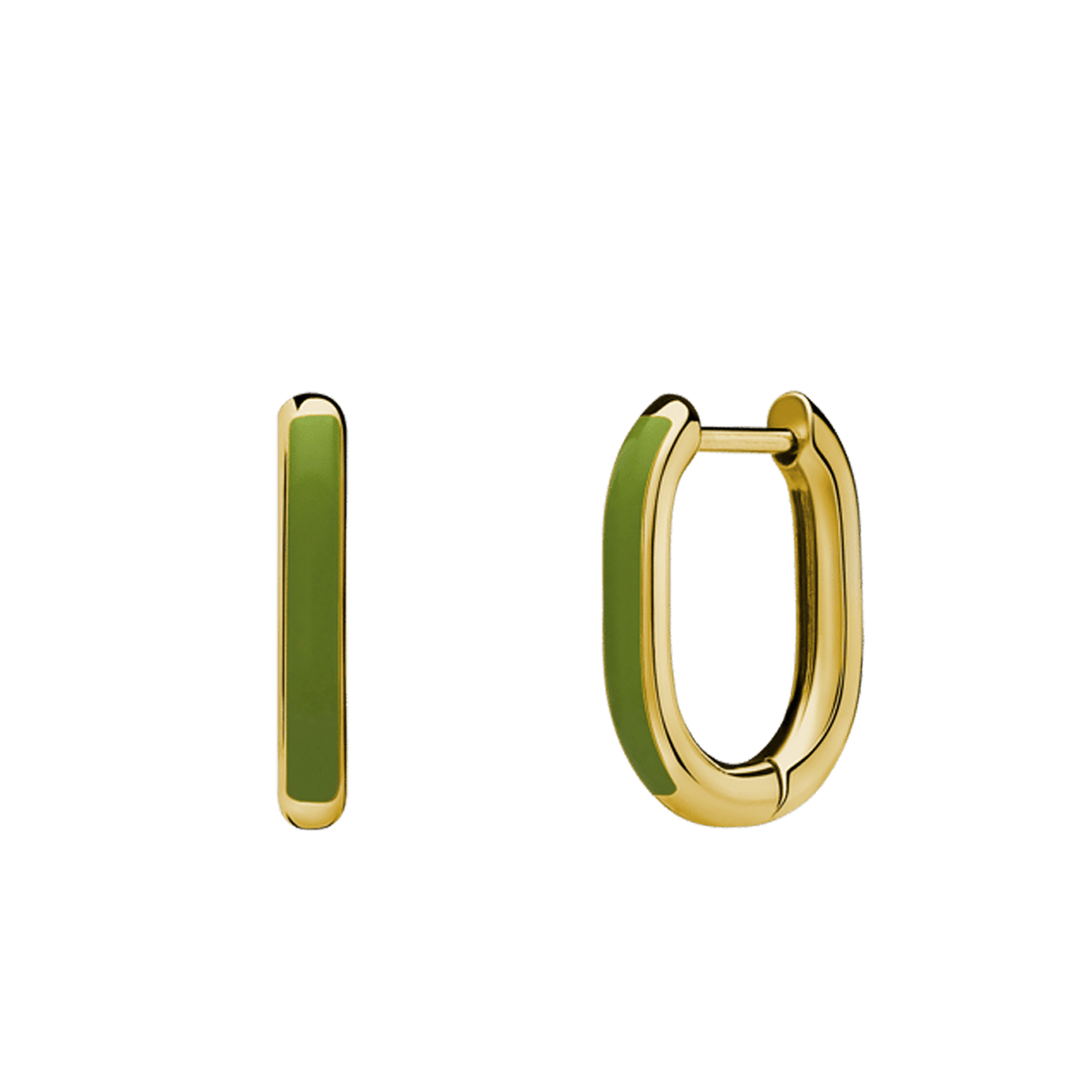 Stalen goldplated oorbellen met lichtgroen emaille