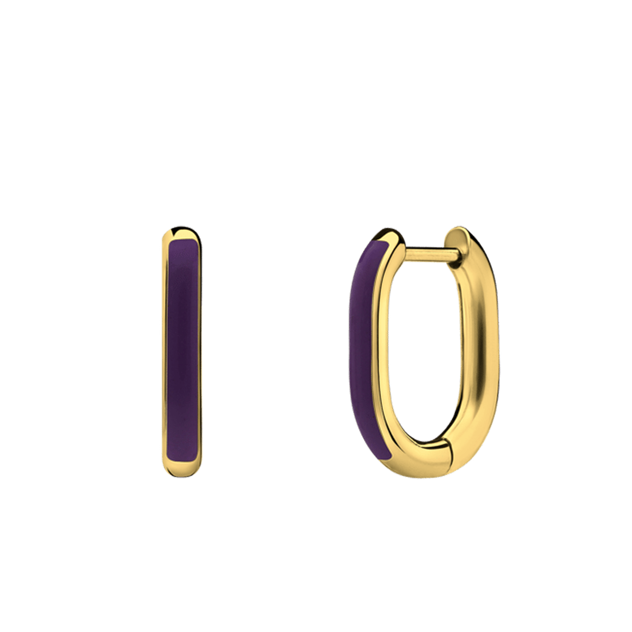 Stalen goldplated oorbellen met paarse emaille