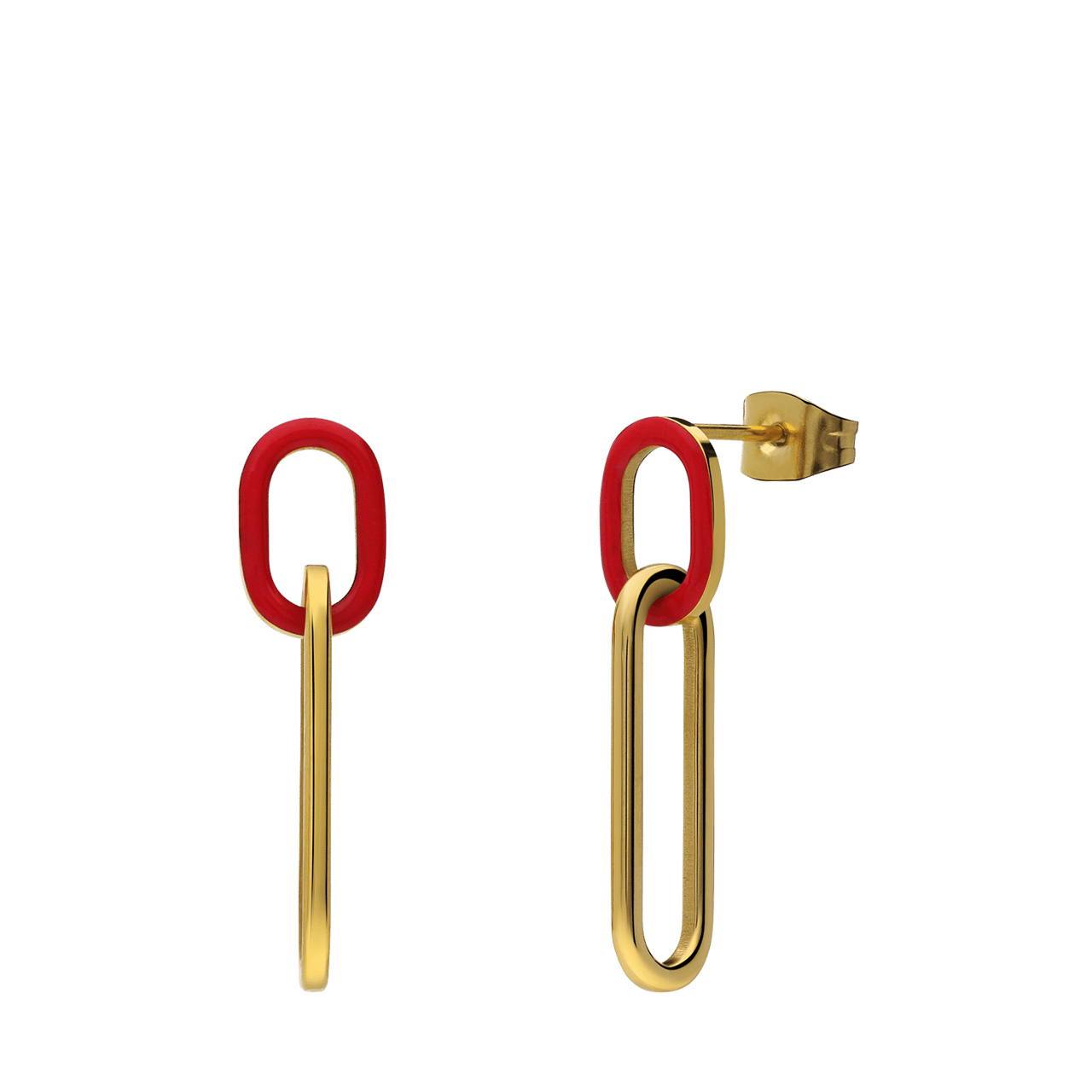 Stainless steel goldplated oorbel met fuchsia emaille
