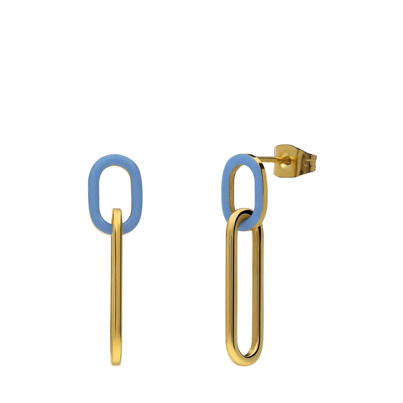 Stalen goldplated oorbel met babyblauw emaille