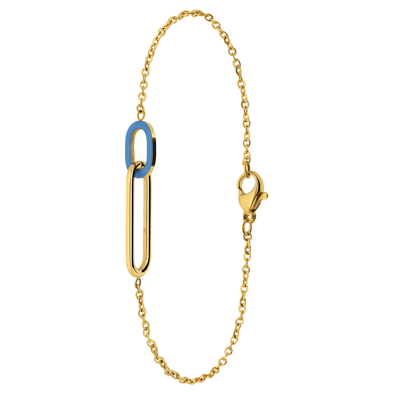 Stainless steel goldplated armband met lichtblauwe emaille