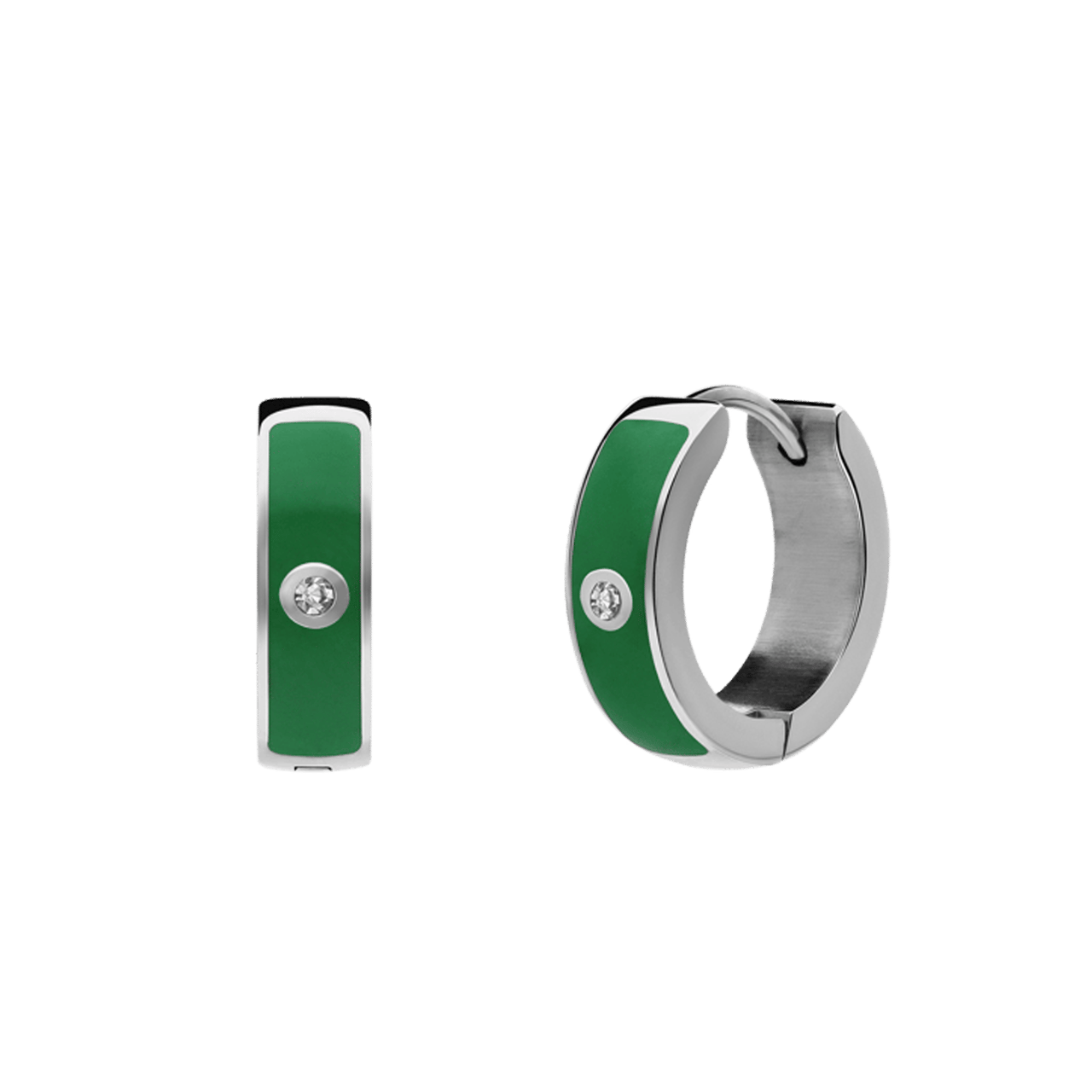 Stainless steel oorbellen groen met zirkonia